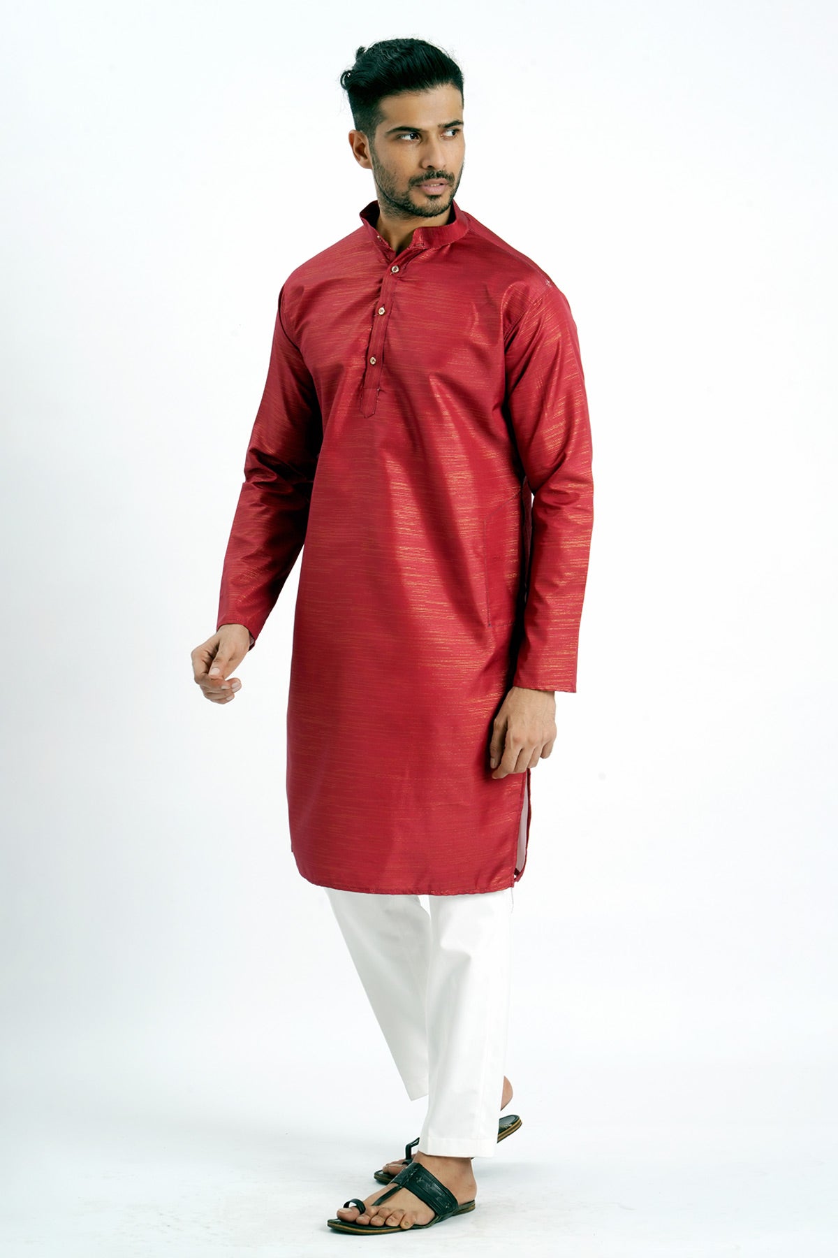 Red Cotton Zari Worked Kurta