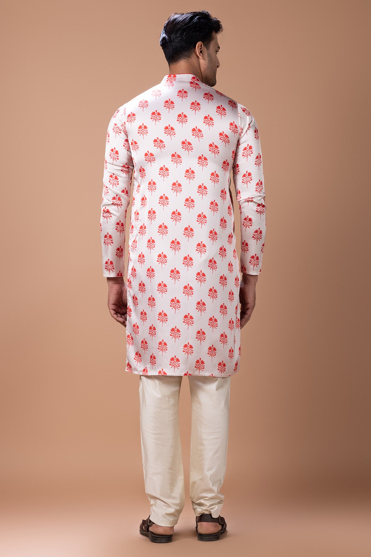 Red & Cream Flower Kurta Set