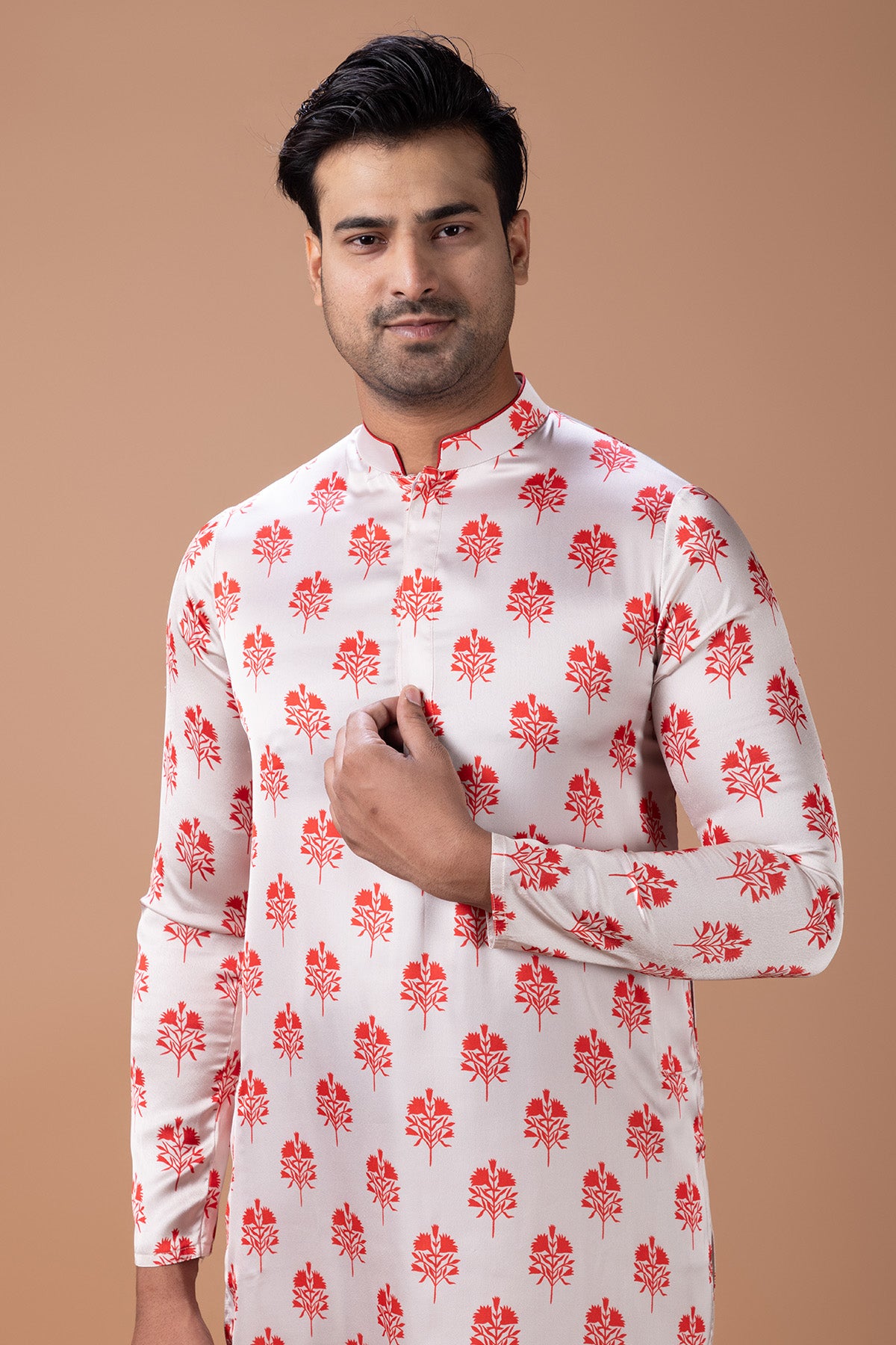 Red & Cream Flower Kurta Set