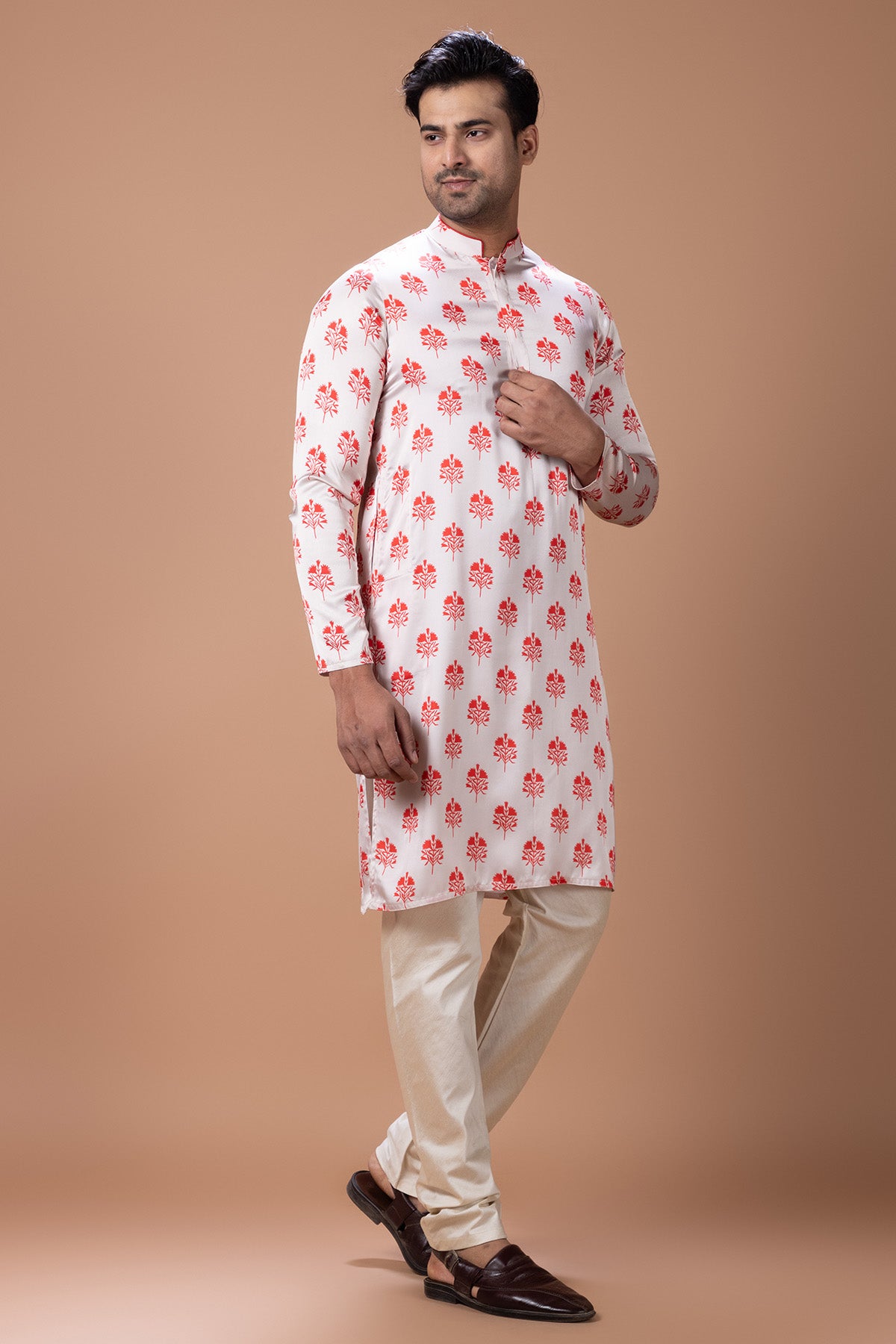 Red & Cream Flower Kurta Set