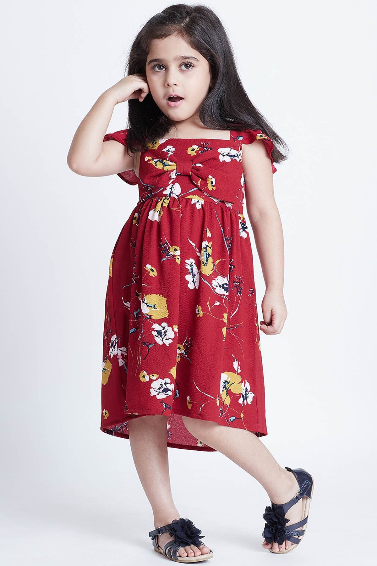 Buy Red Crepe Floral Print Dress Online