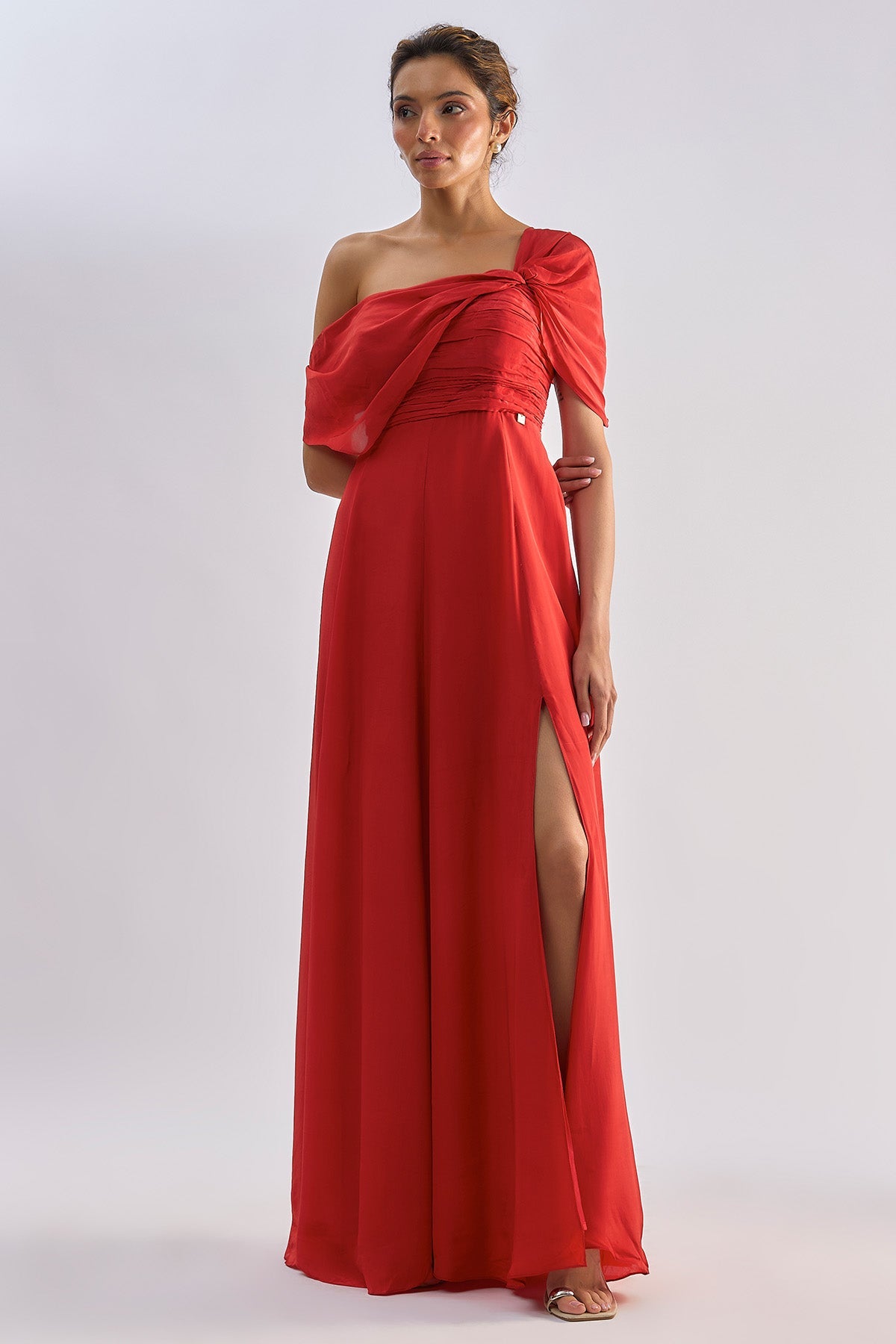 Buy Red Crepe Front Slit Maxi Dress for women by Emblaze online available at scrollnshops