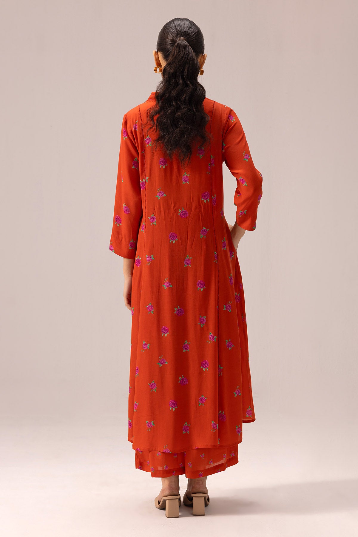 Red Crepe Pintuck Kurta & Pants