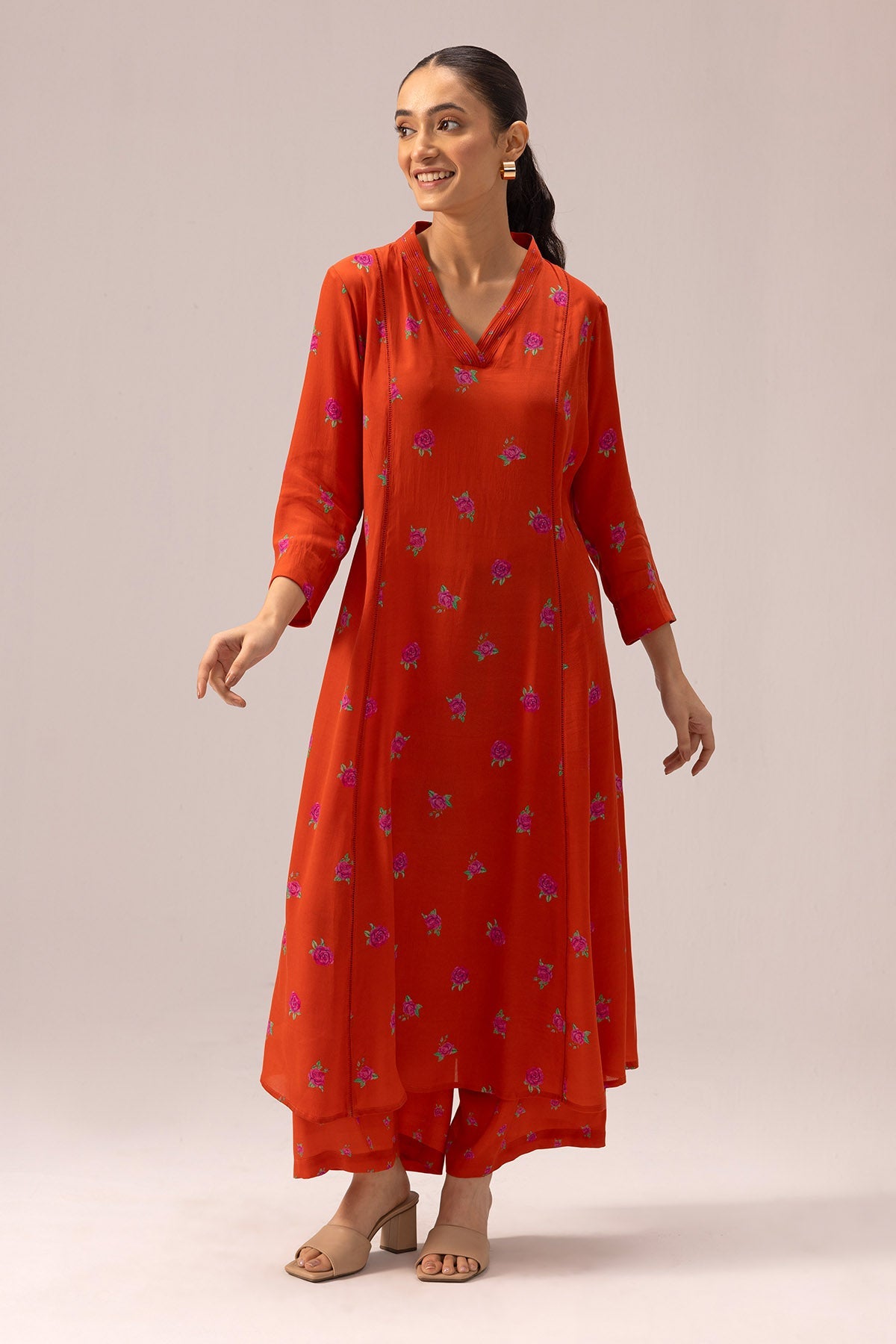 Buy Red Crepe Pintuck Kurta & Pants By Label Shreya Sharma For Women Online at ScrollnShops