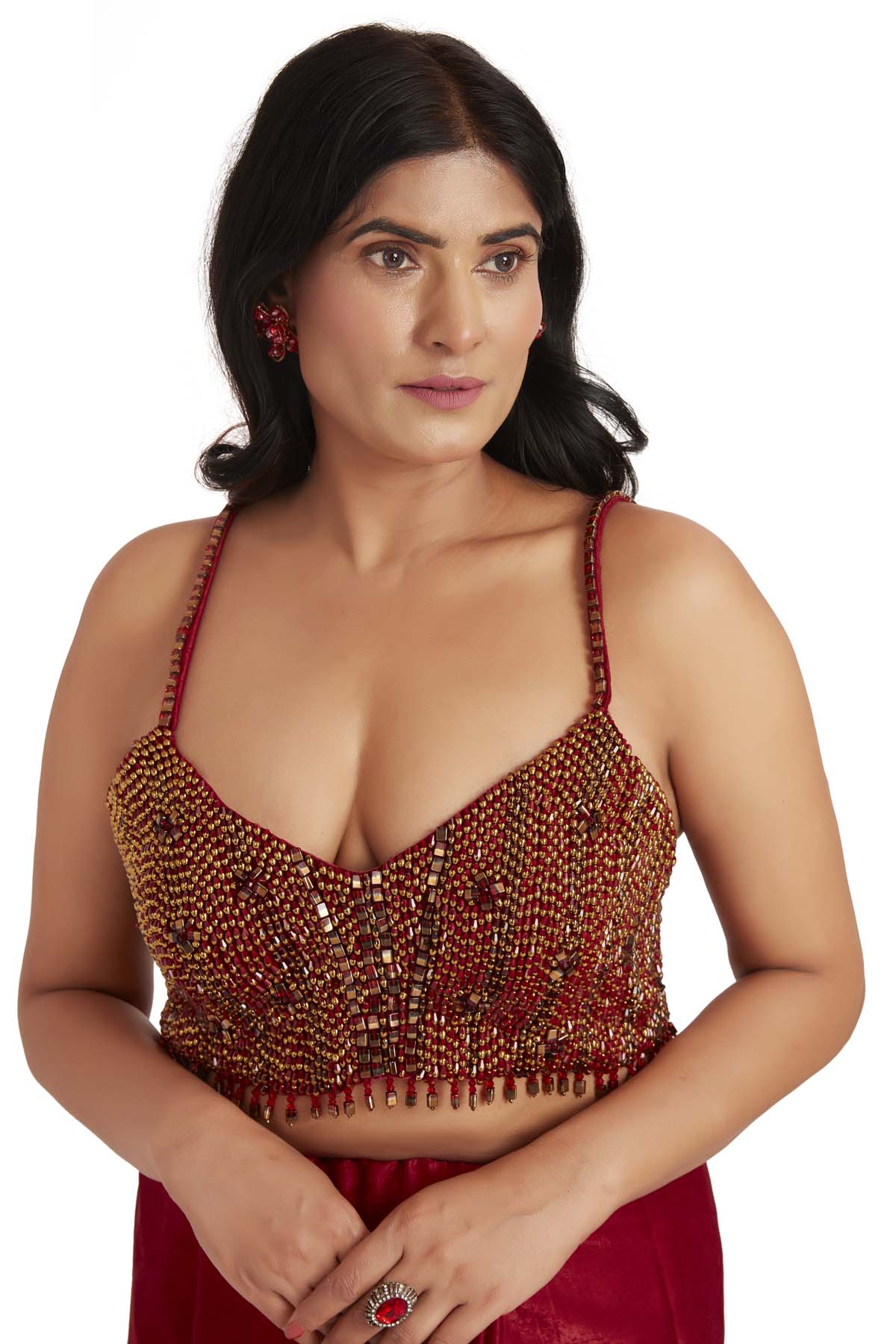 Red Crystal Embroidered Saree