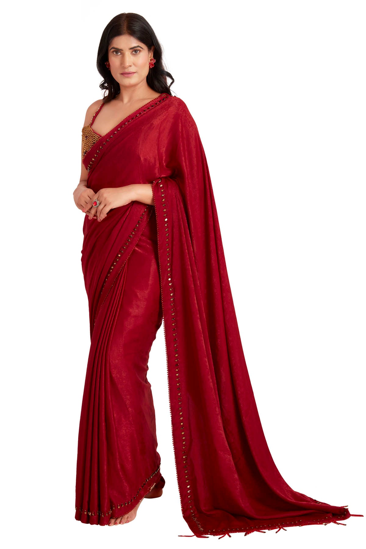 Red Crystal Embroidered Saree
