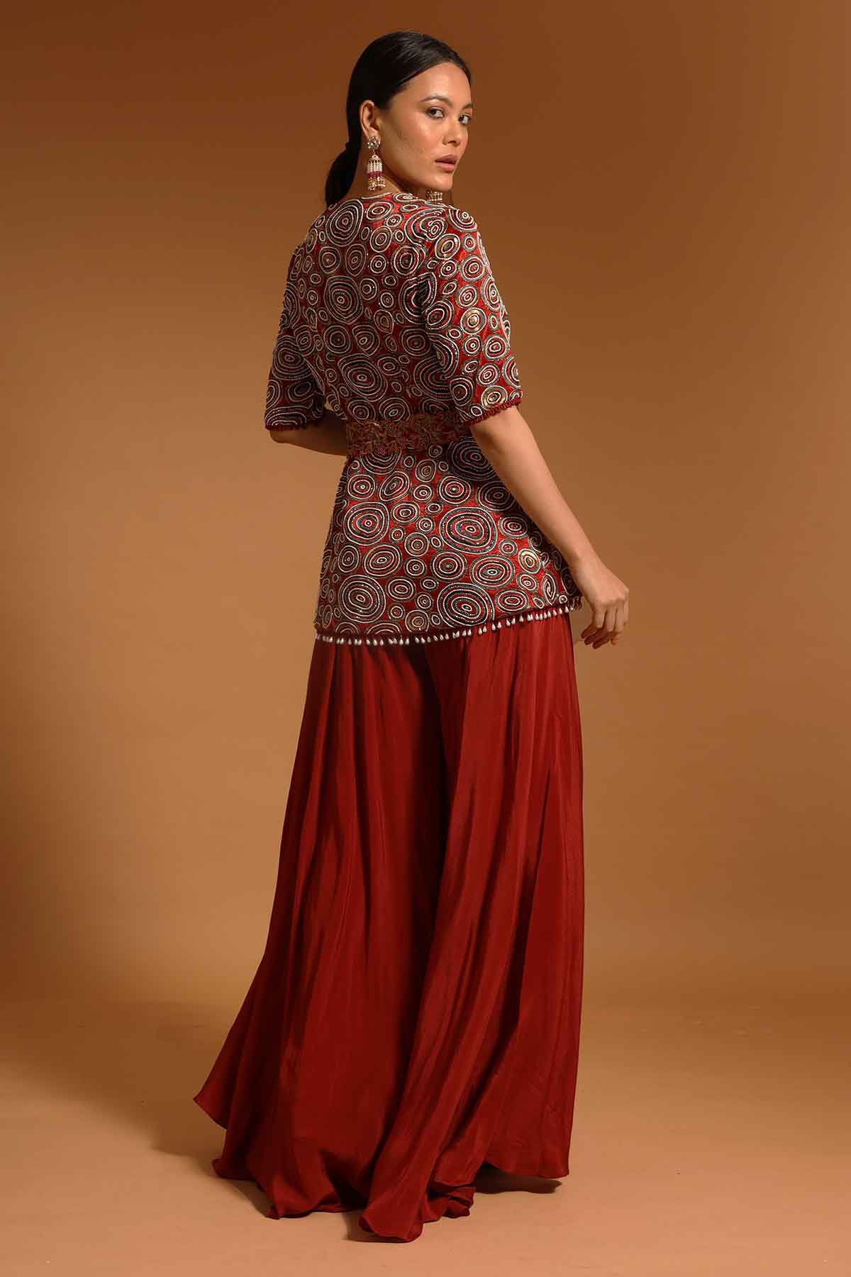 Red Cutdana Embroidered Jumpsuit