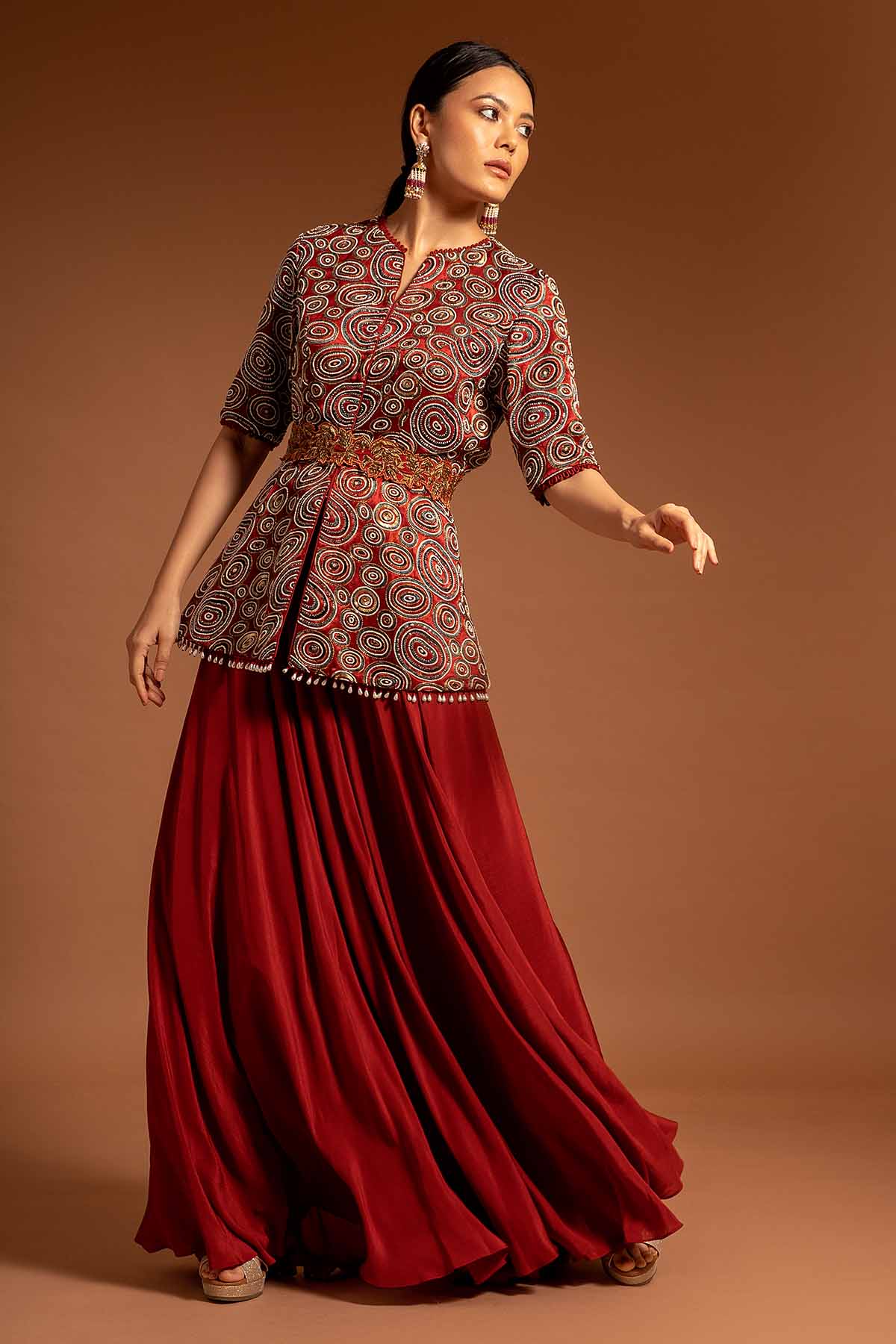 Red Cutdana Embroidered Jumpsuit