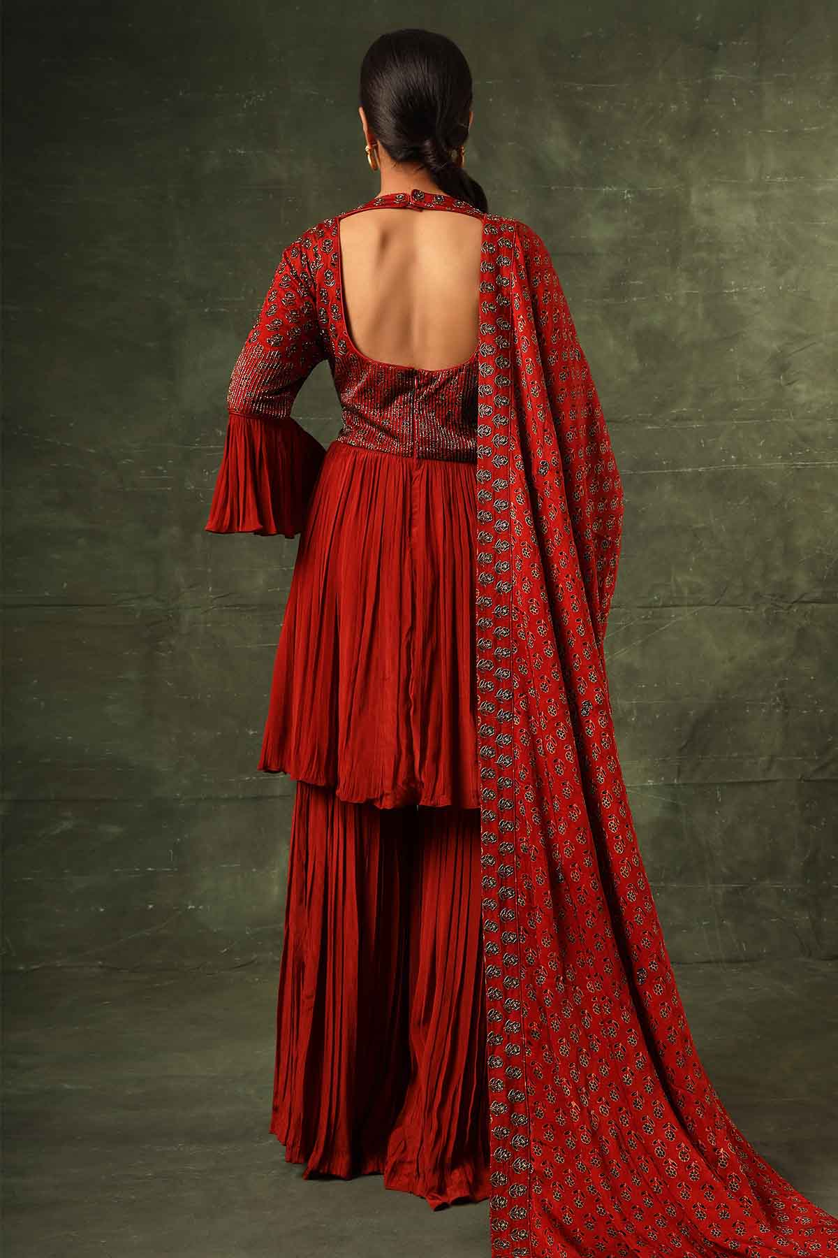 Red Cutdana Work Sharara Set
