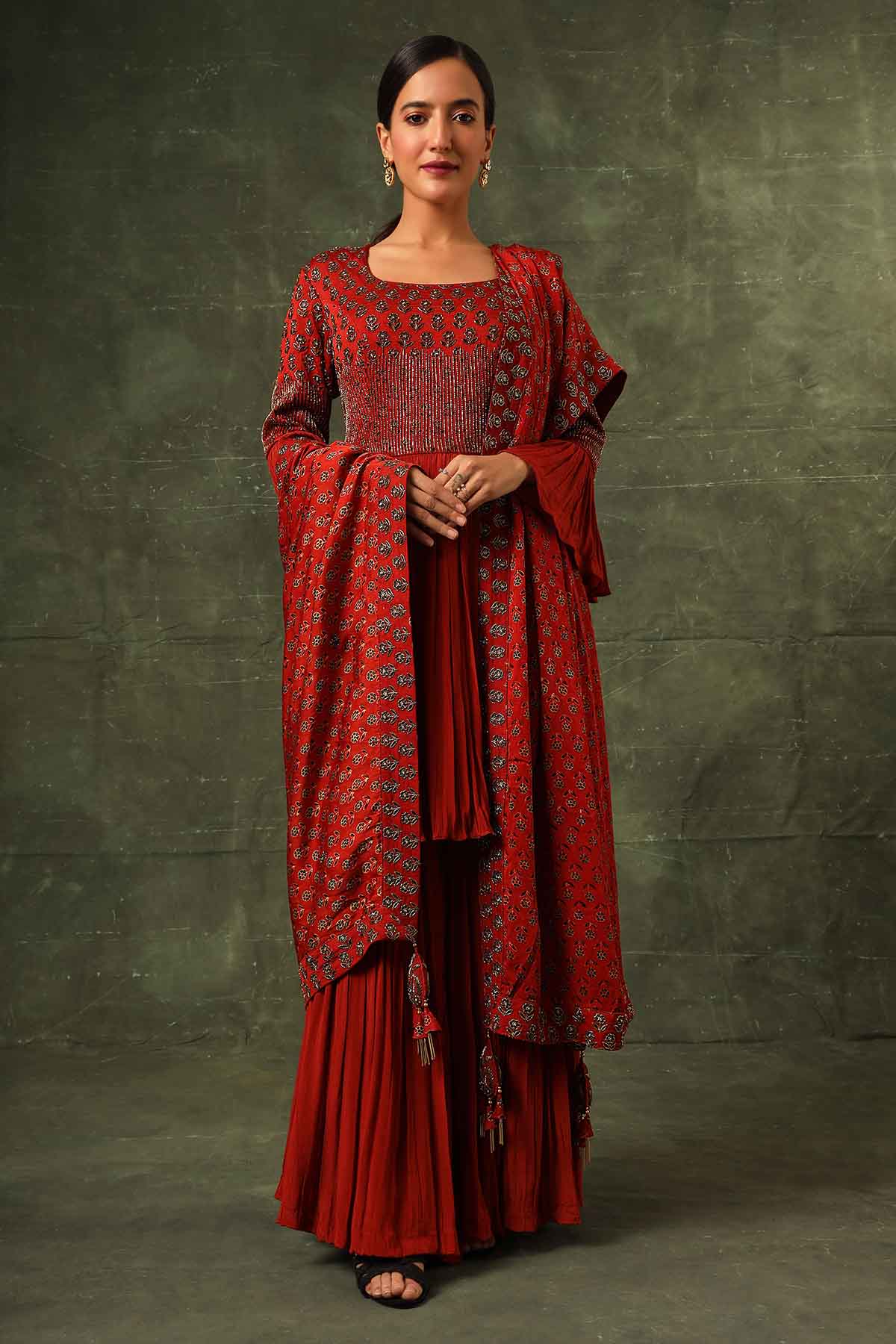 Red Cutdana Work Sharara Set