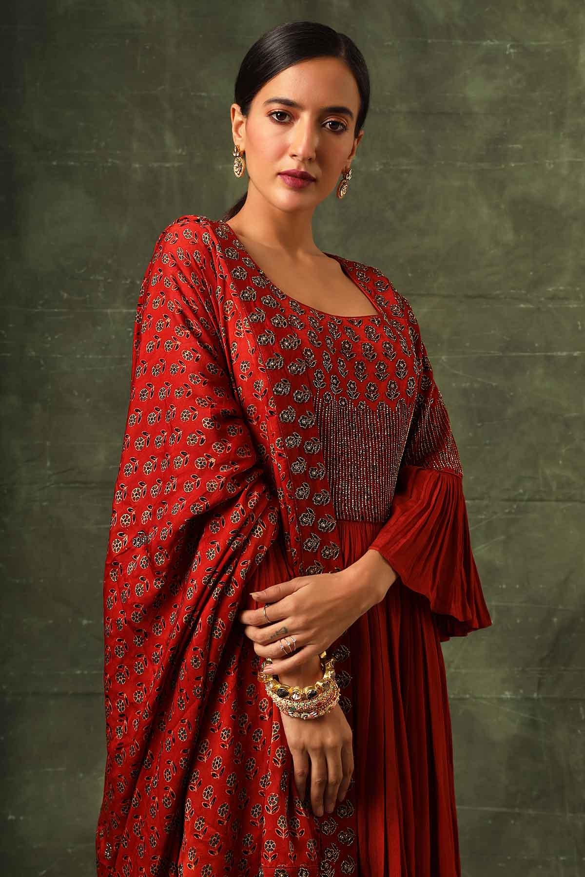 Red Cutdana Work Sharara Set