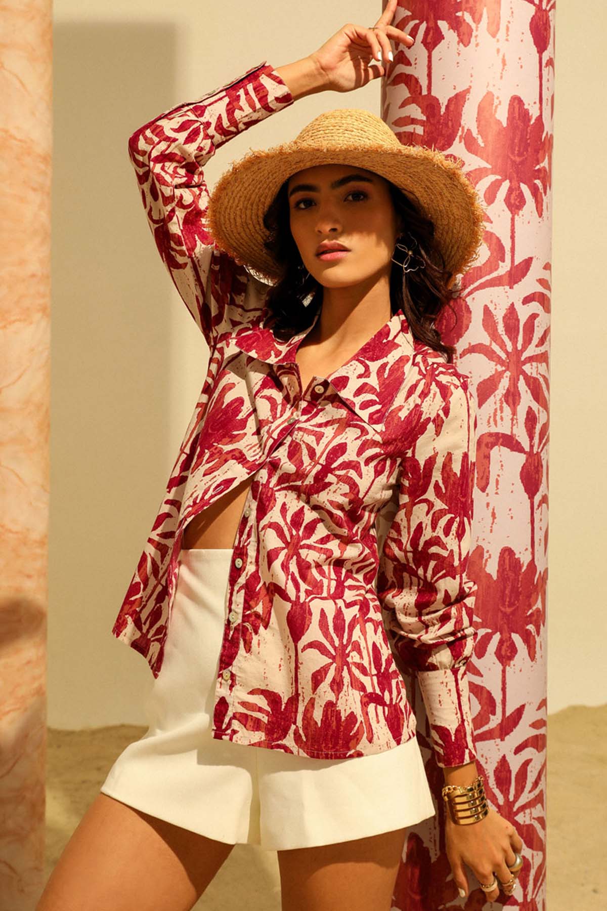 Red Digital Abstract Print Shirt