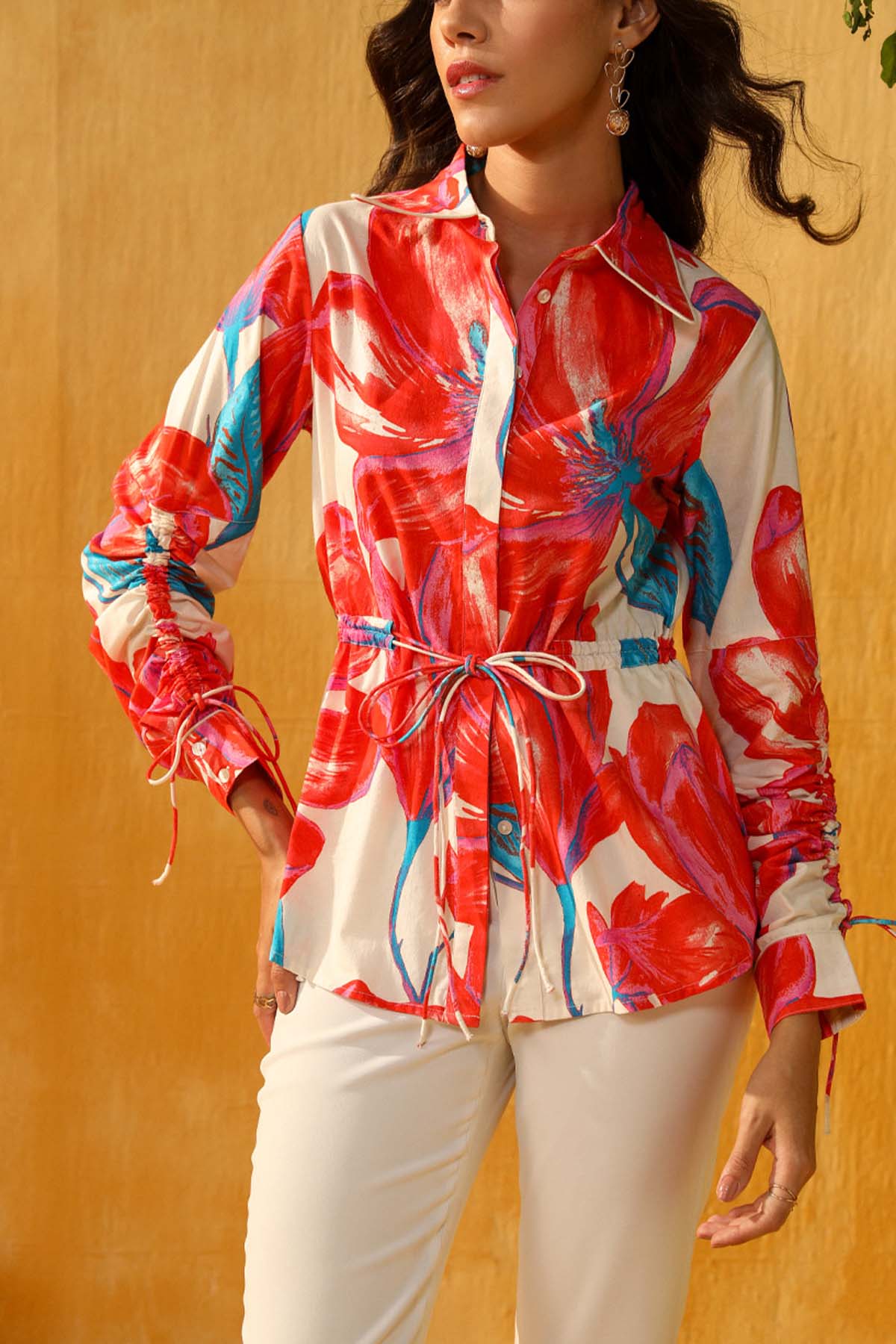 Red Digital Floral Print Shirt
