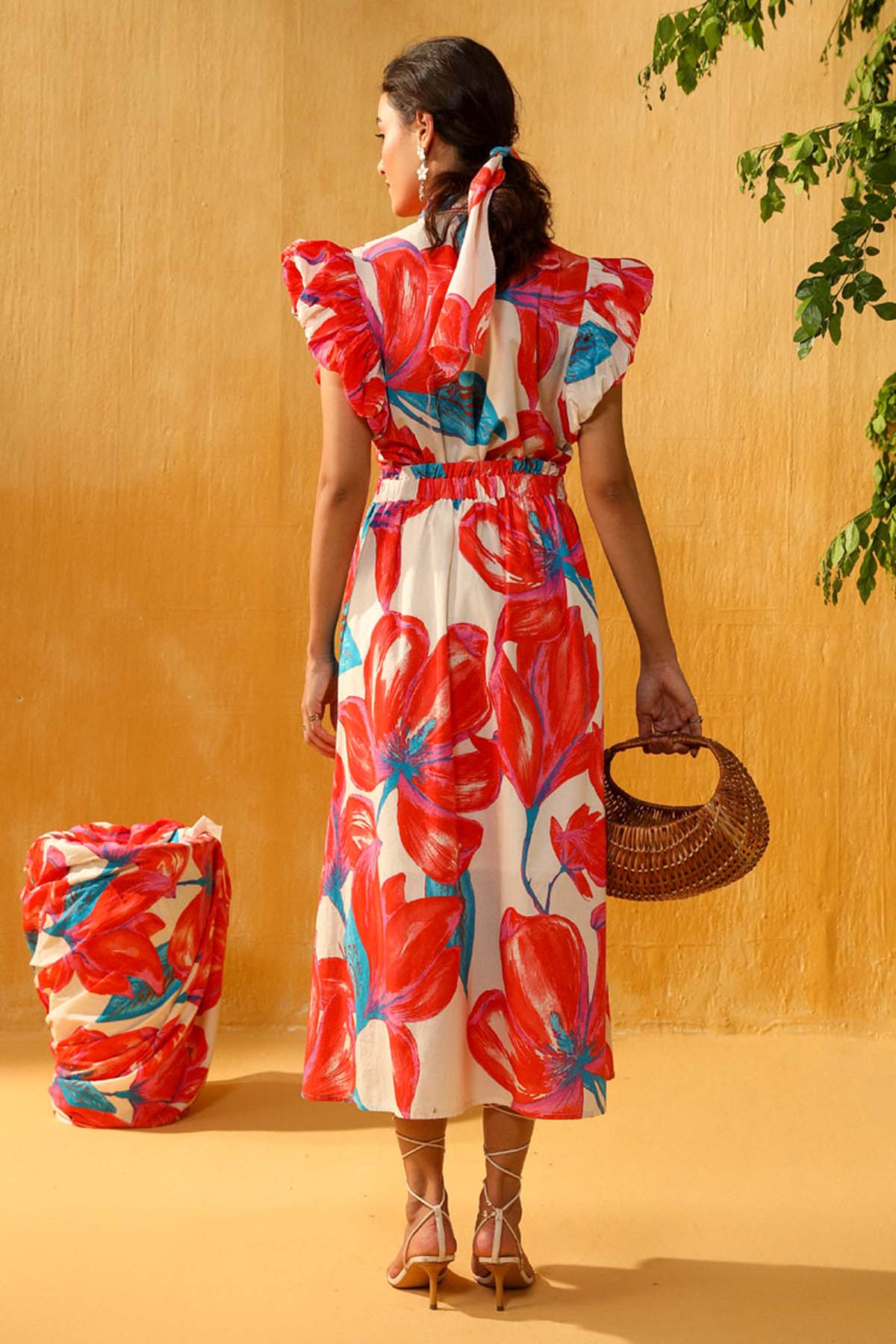 Red Digital Floral Print Skirt