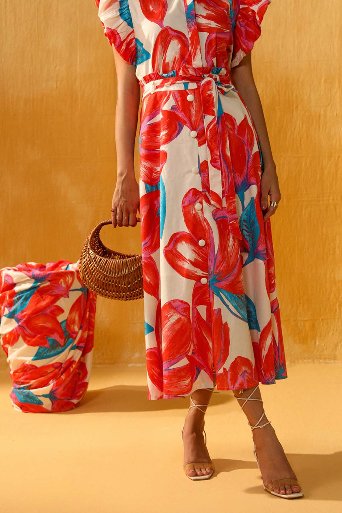 Red Digital Floral Print Skirt