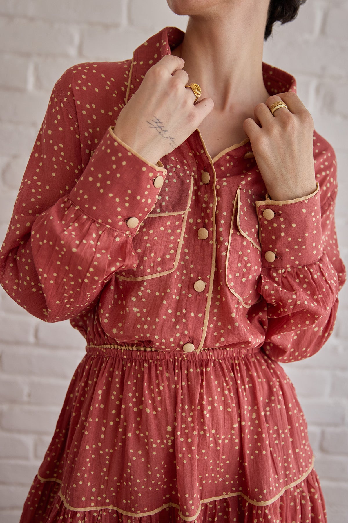Red Dot Printed Shirt & Skirt