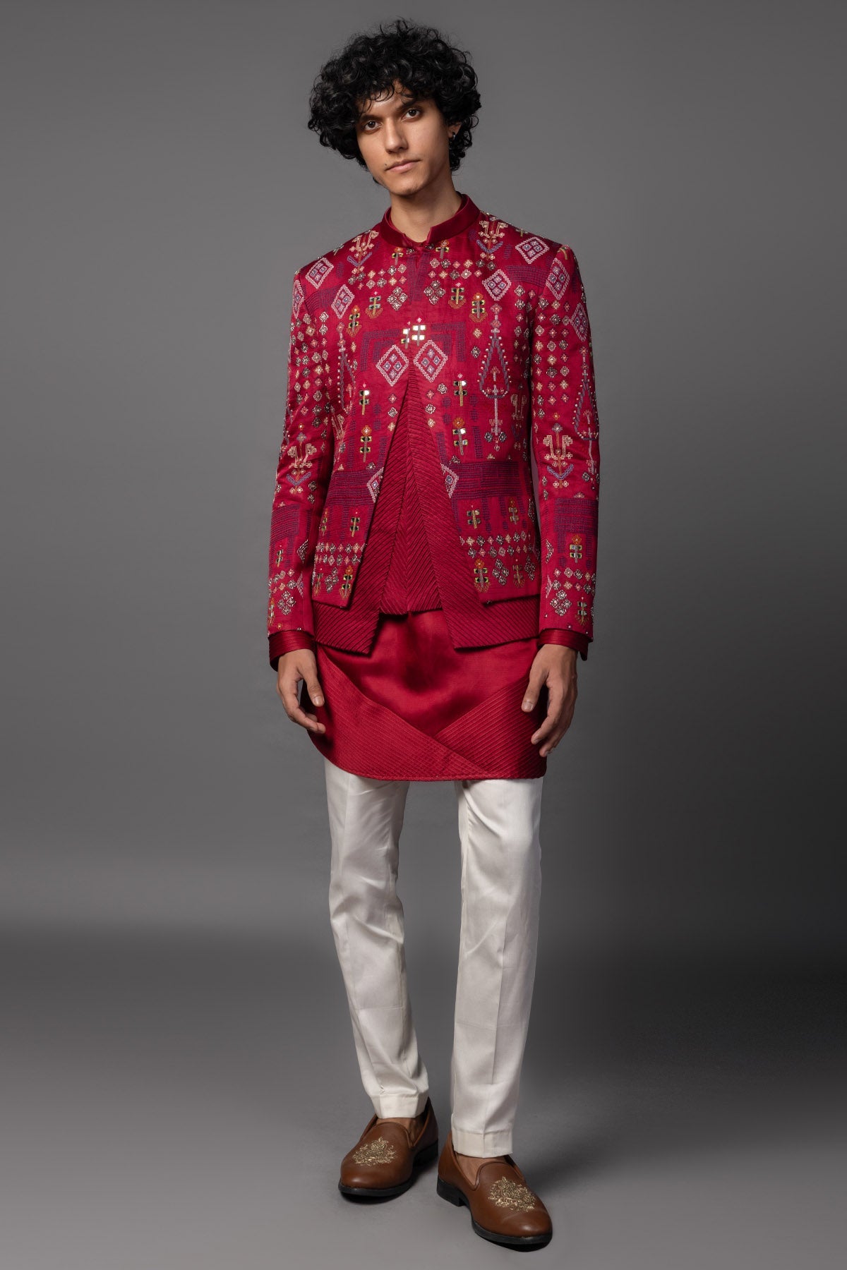 Buy Red Double Panelled Kurta Set for men by Paarsh Atelier online available at scrollnshops