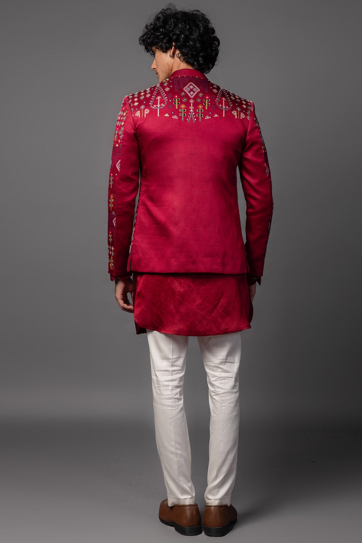 Red Double Panelled Kurta Set
