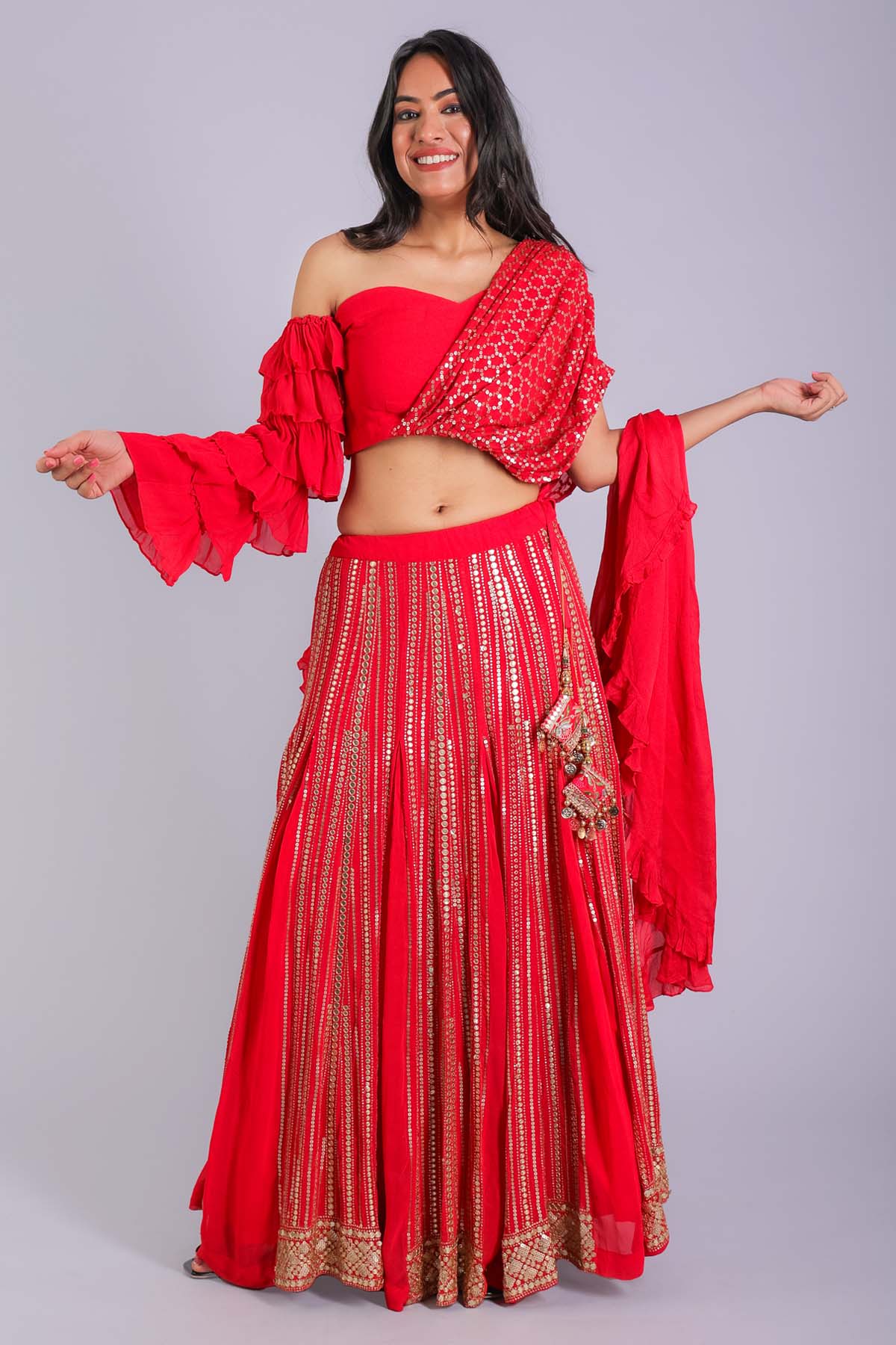 Etti Kapoor Red Drape Sequence Lehenga Set for women online at ScrollnShops