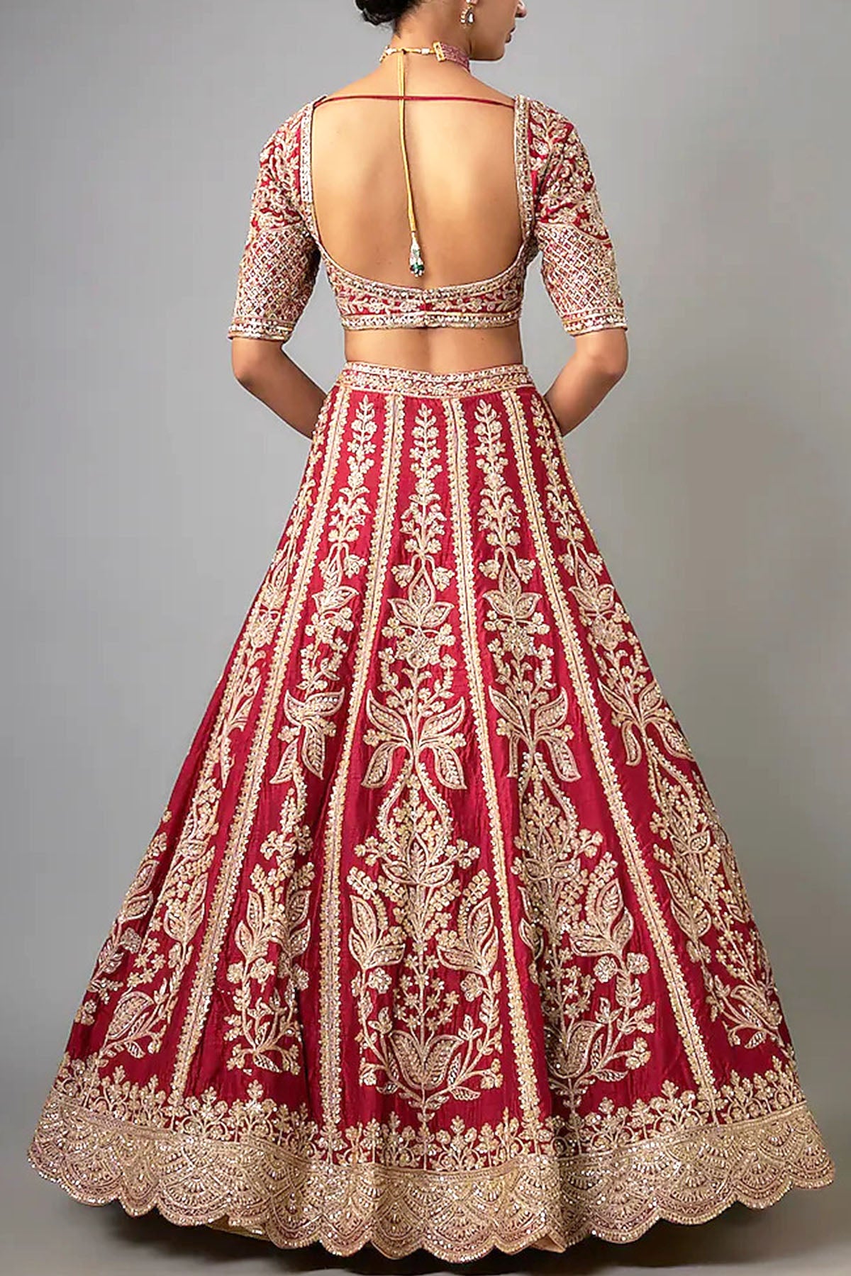 Red Dupion Zardozi Lehenga Set