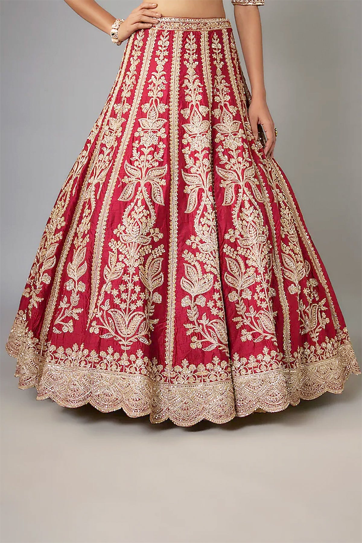 Red Dupion Zardozi Lehenga Set