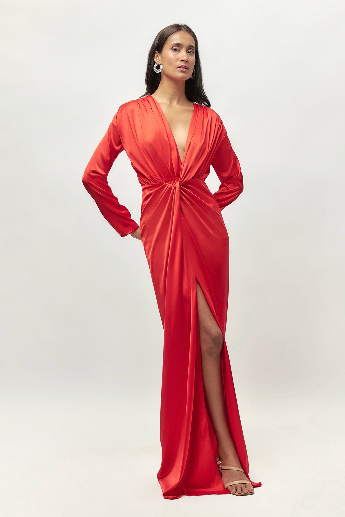 Buy Red Embellished Drape Dress by Emblaze for women online at ScrollnShops