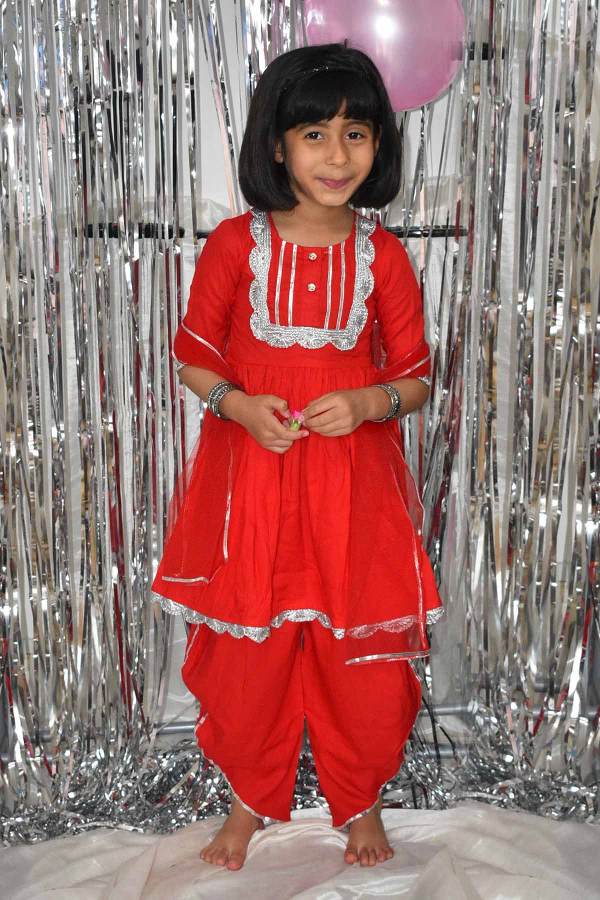 Designer ViYa Red Embellished Kurta & Dhoti Set For Kids Available online at ScrollnShops