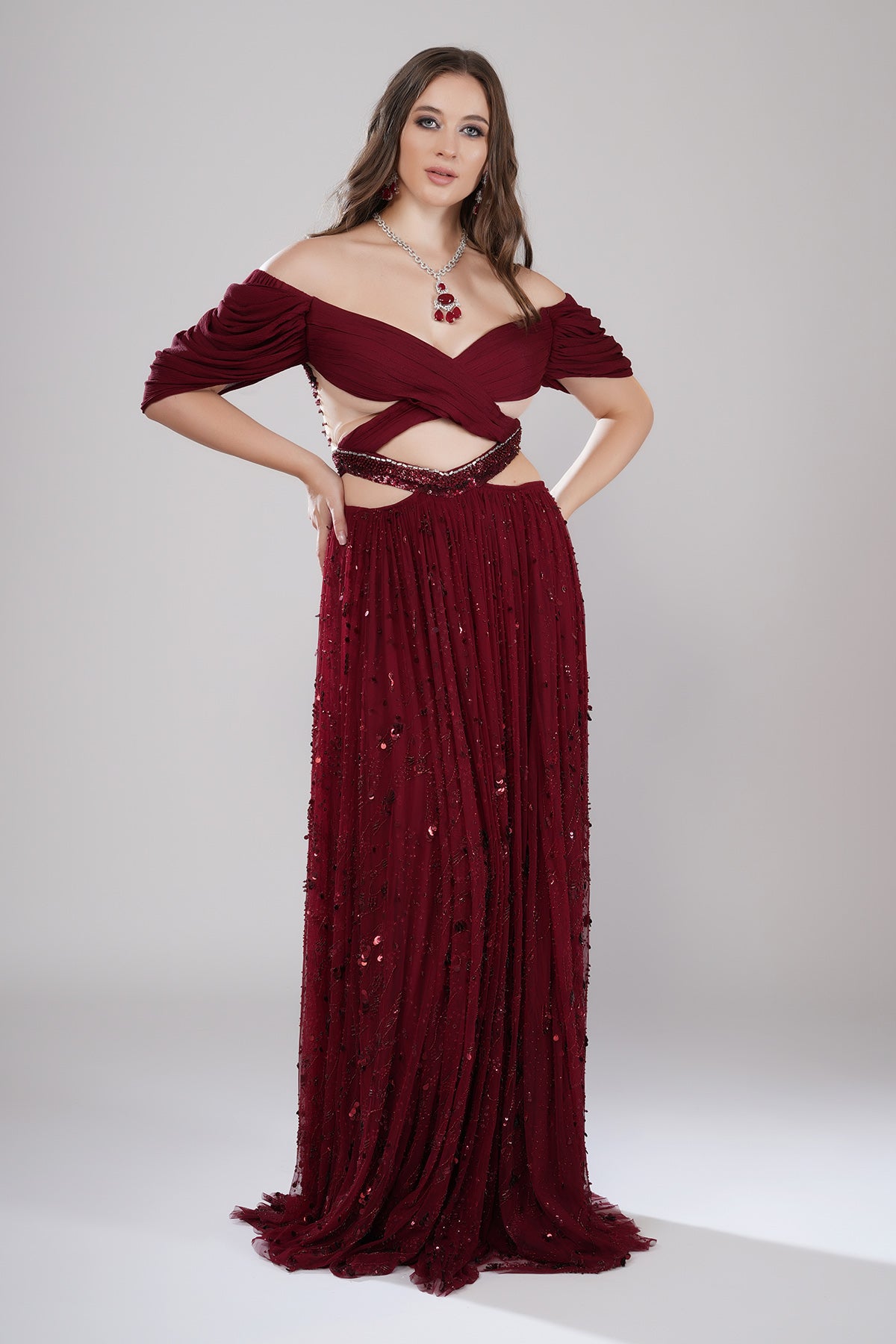 Buy Red Embellished Pleated Gown by Smita Shrinivas for women online at ScrollnShops