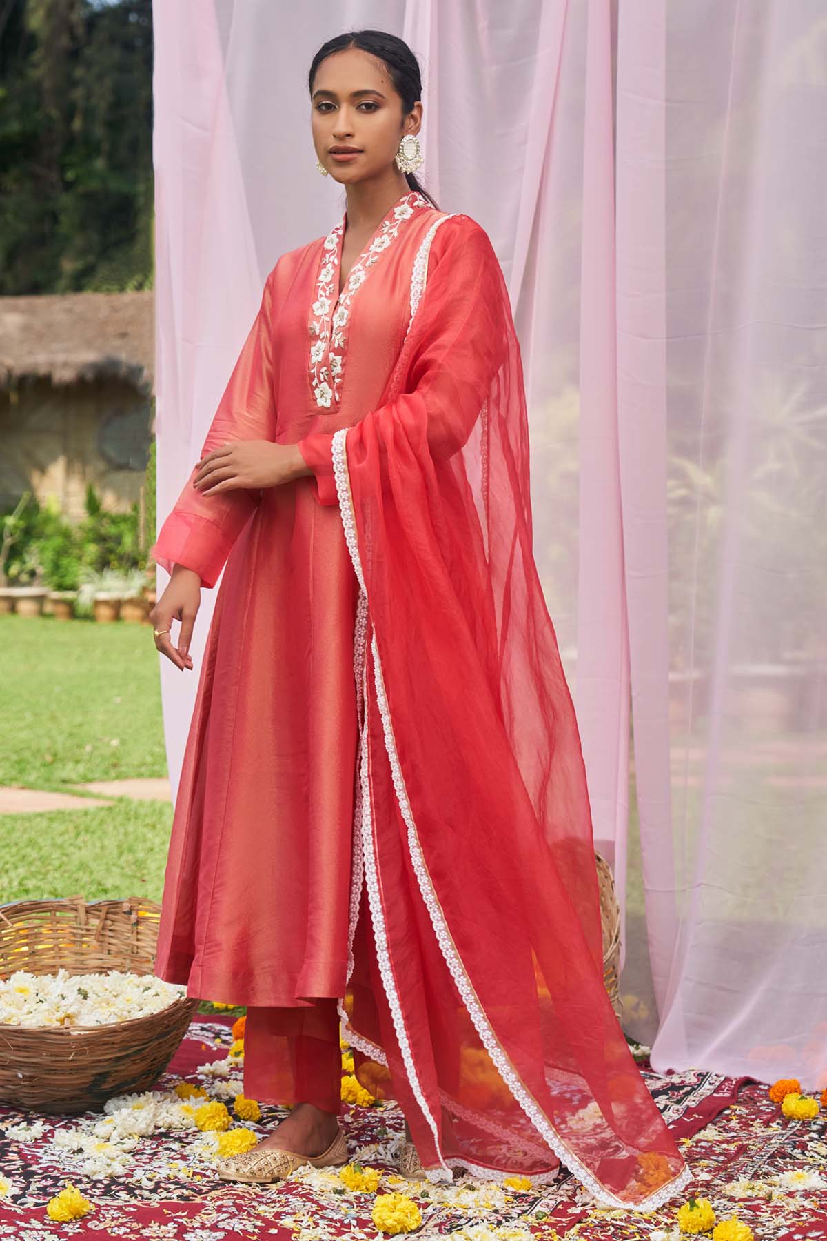 Megha Pitti Red Embroidered Anarkali Set for women online at ScrollnShops