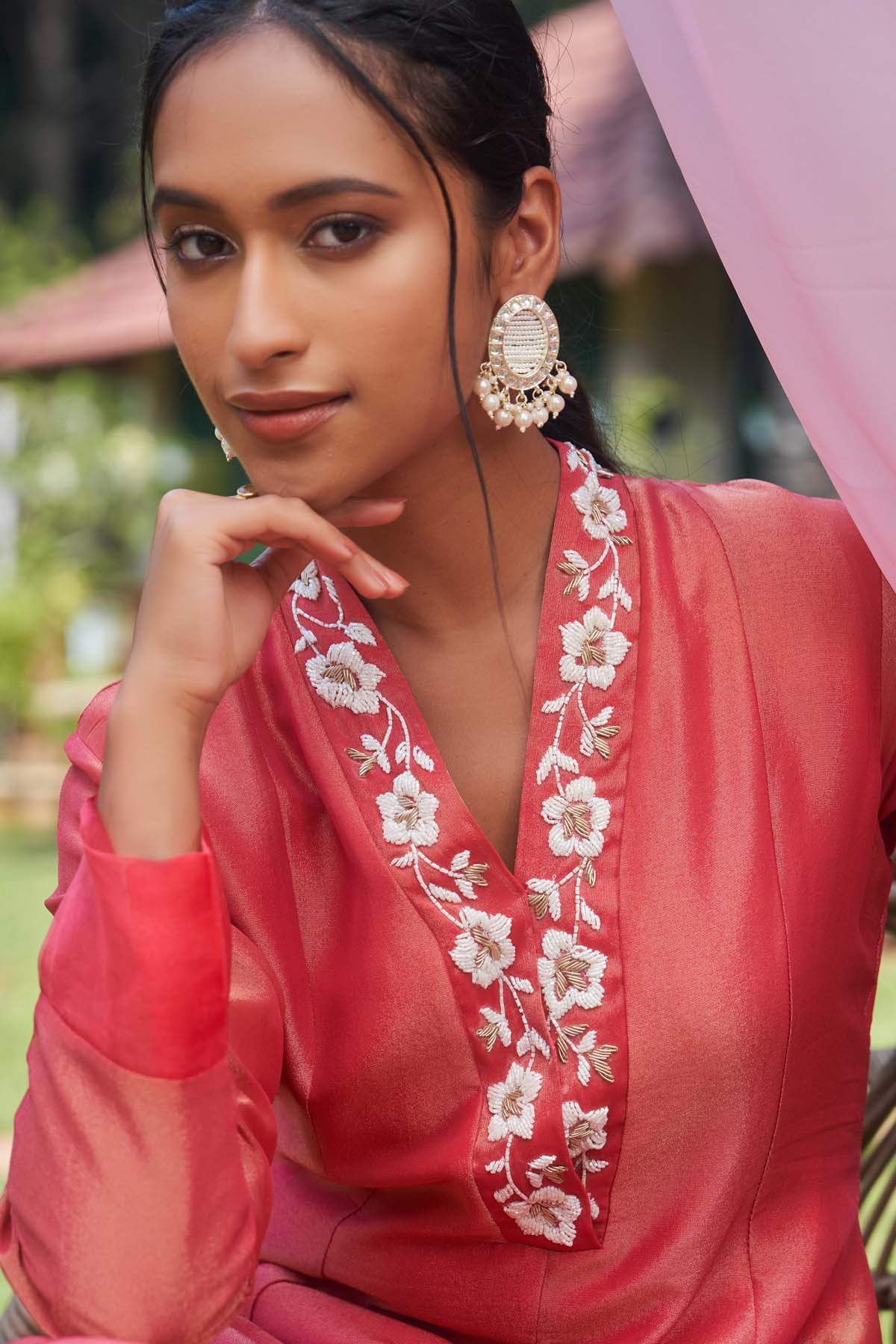Red Embroidered Anarkali Set
