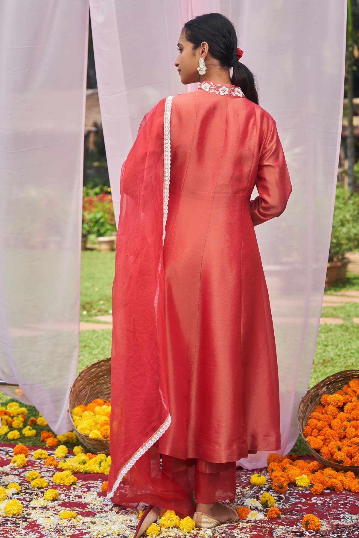 Red Embroidered Anarkali Set