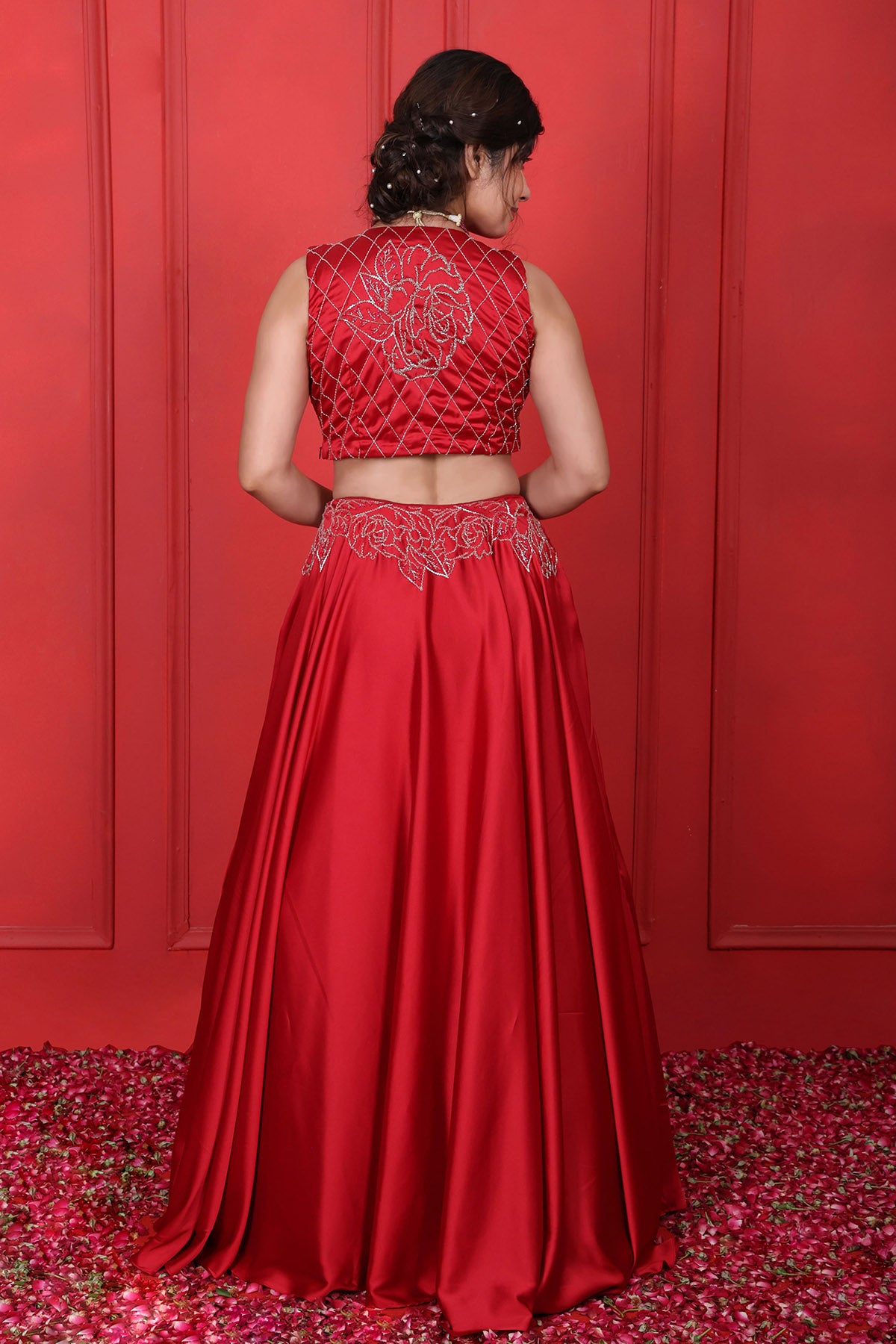 Red Embroidered Blouse & Lehenga