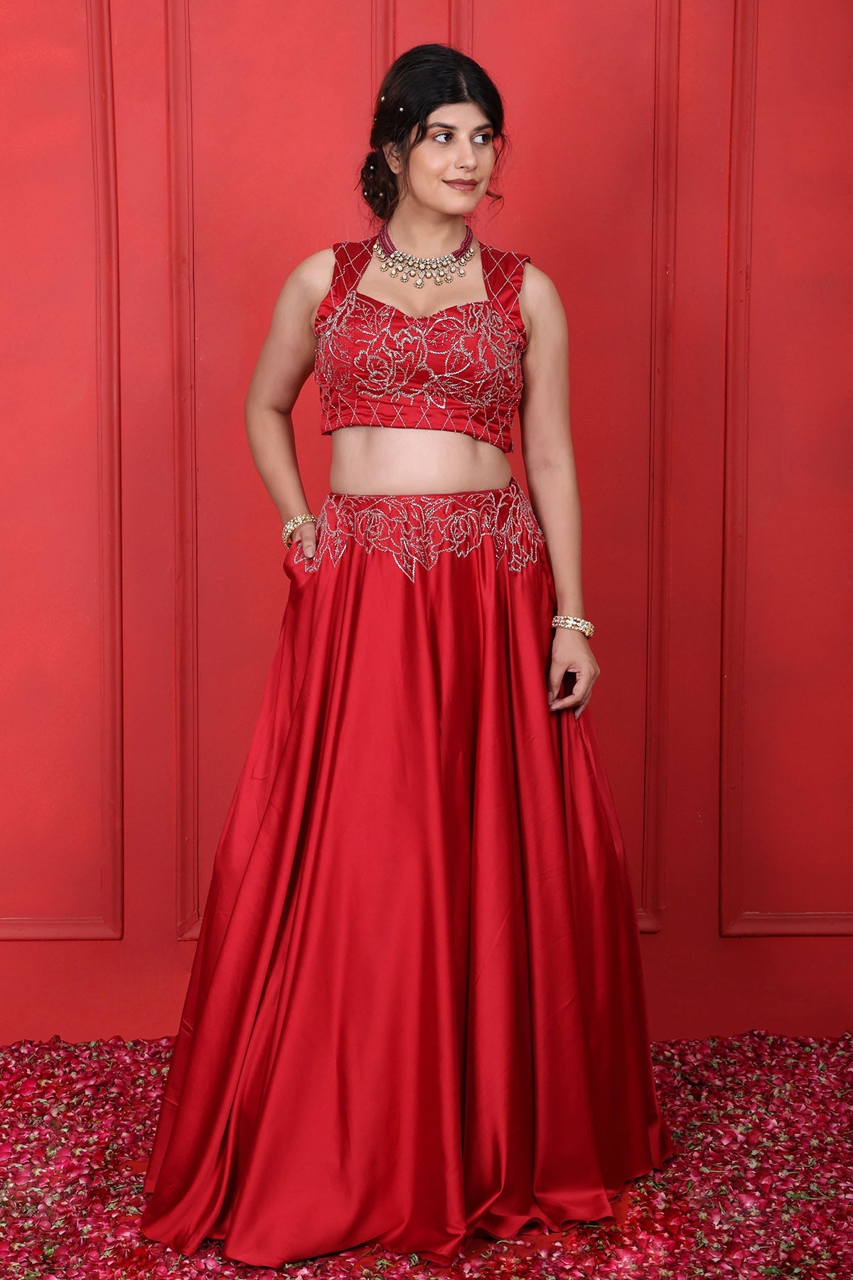 Buy Red Embroidered Blouse & Lehenga by Namita Sharma for women online at ScrollnShops
