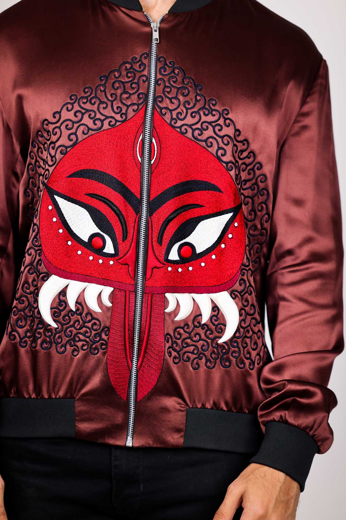 Red Embroidered Bomber Jacket