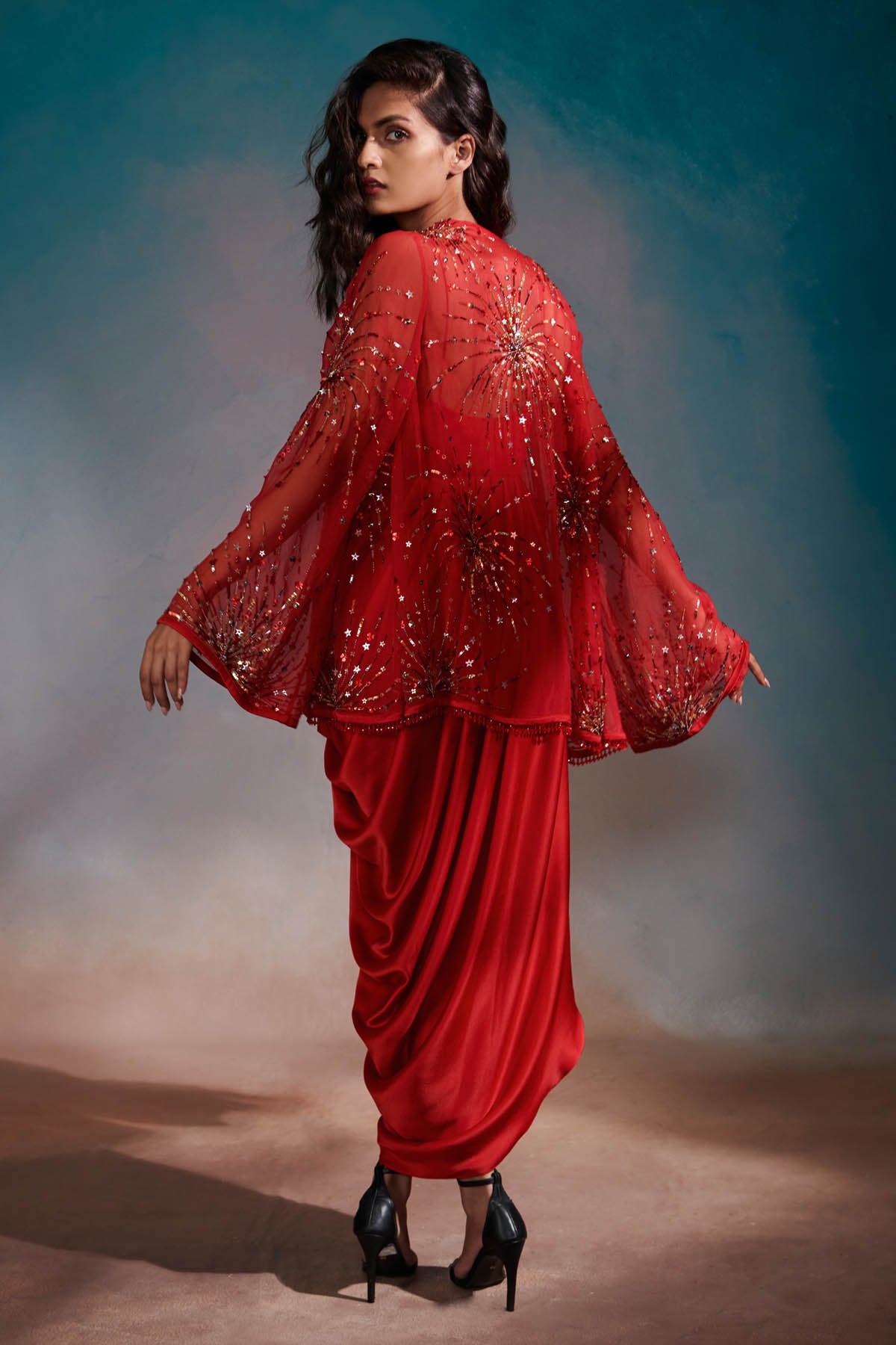 Red Embroidered Cape & Dress