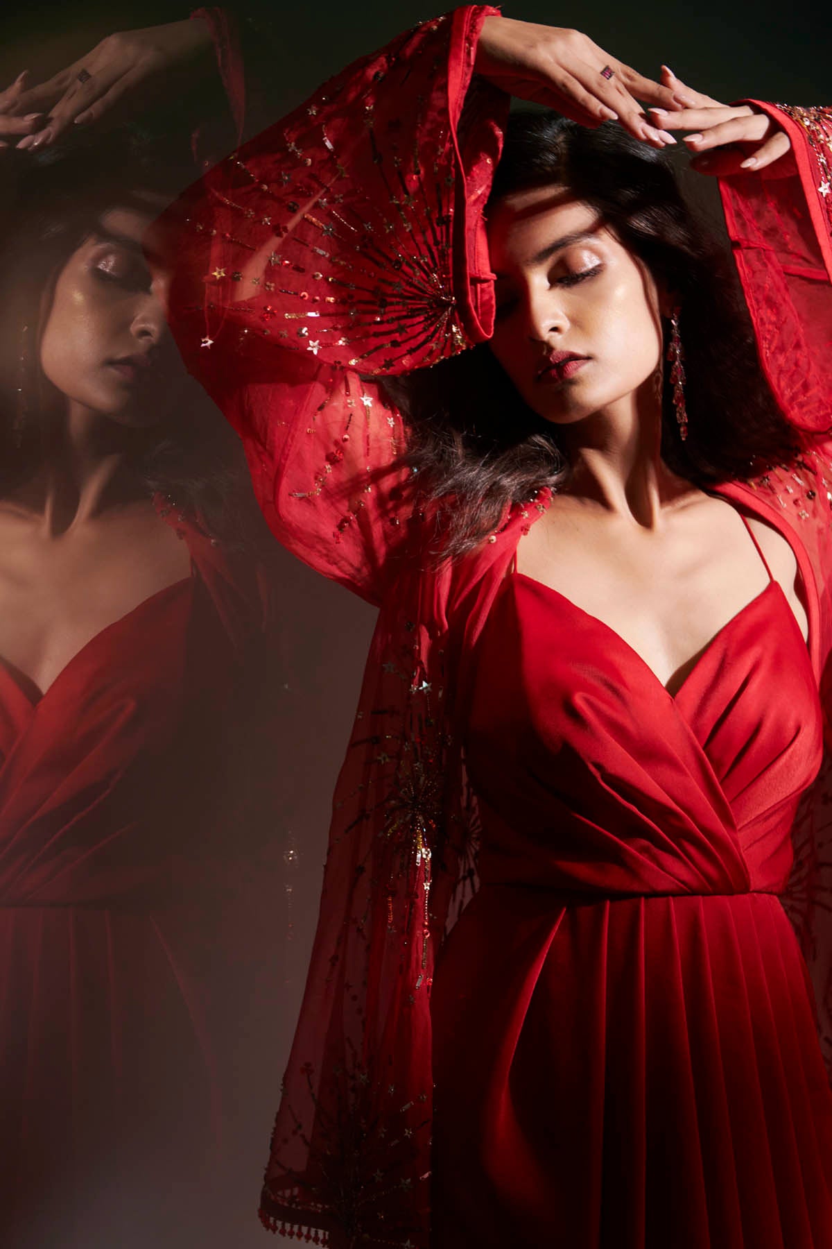 Red Embroidered Cape & Dress