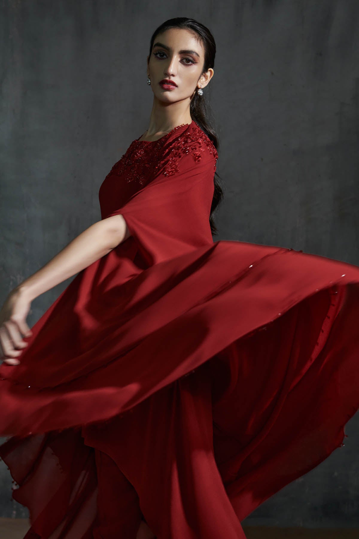 Red Embroidered Cape & Kurta Set