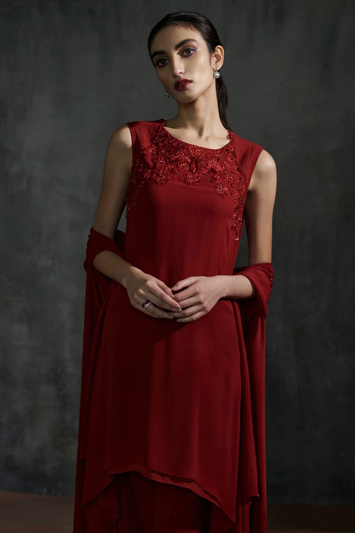 Red Embroidered Cape & Kurta Set