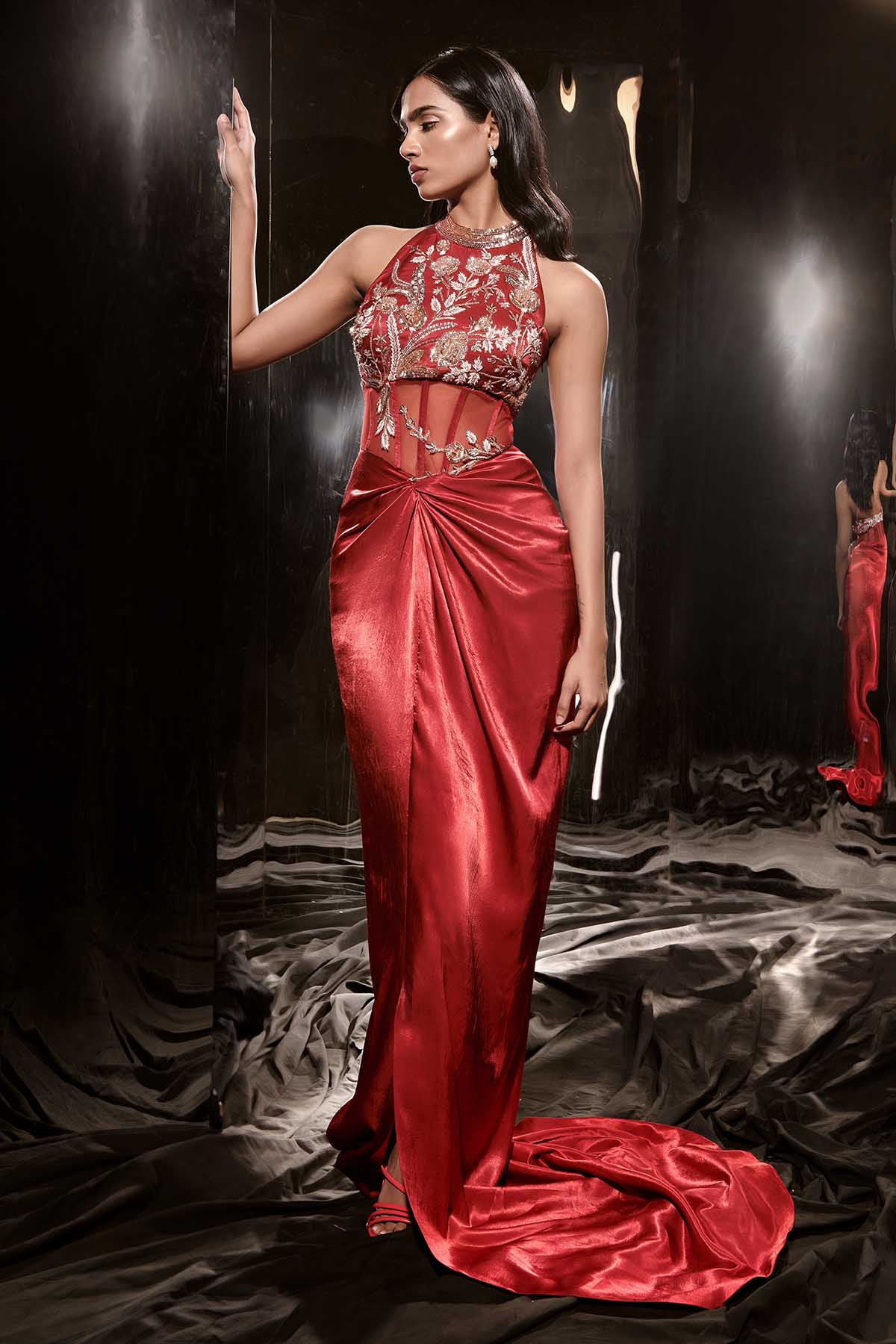 Buy Red Embroidered Corset Dress by Masumi Mewawalla for women online at ScrollnShops