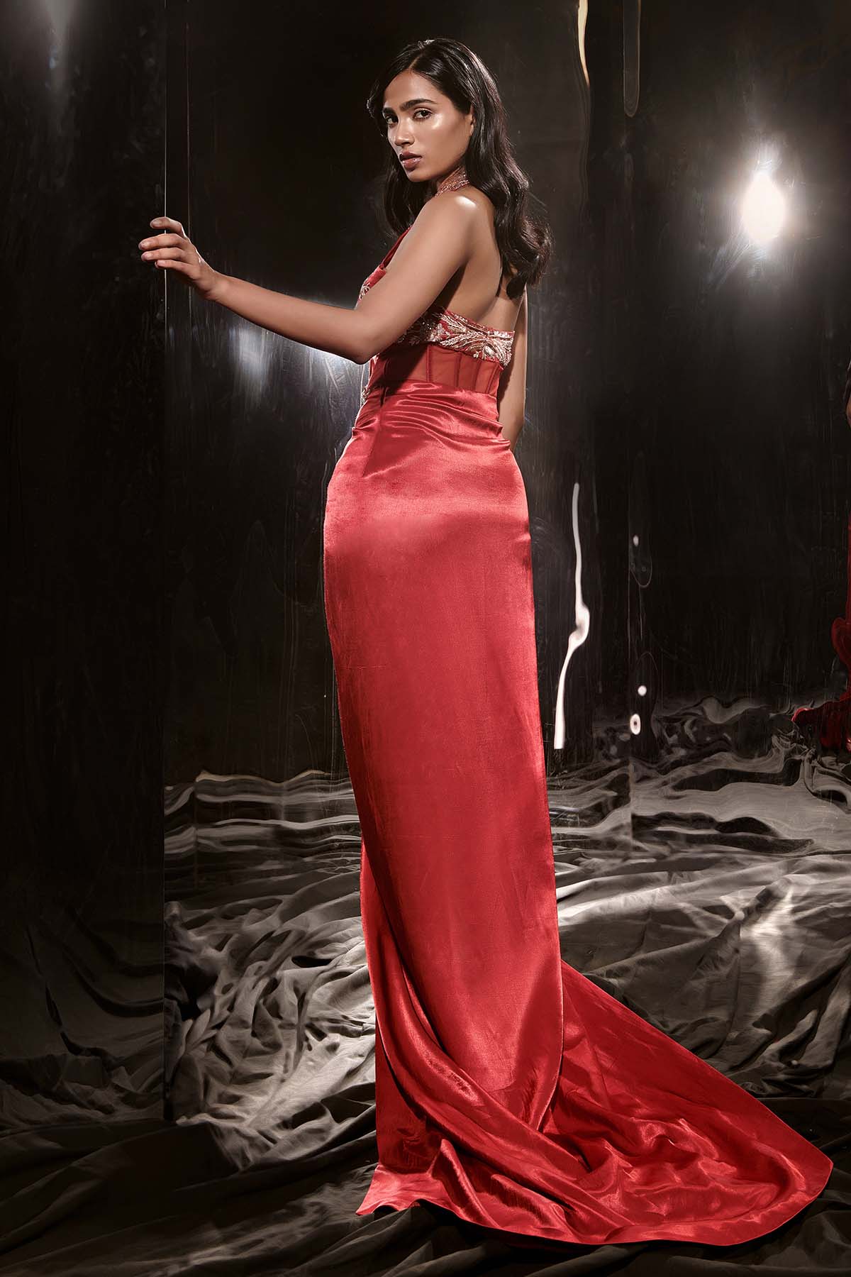 Red Embroidered Corset Dress