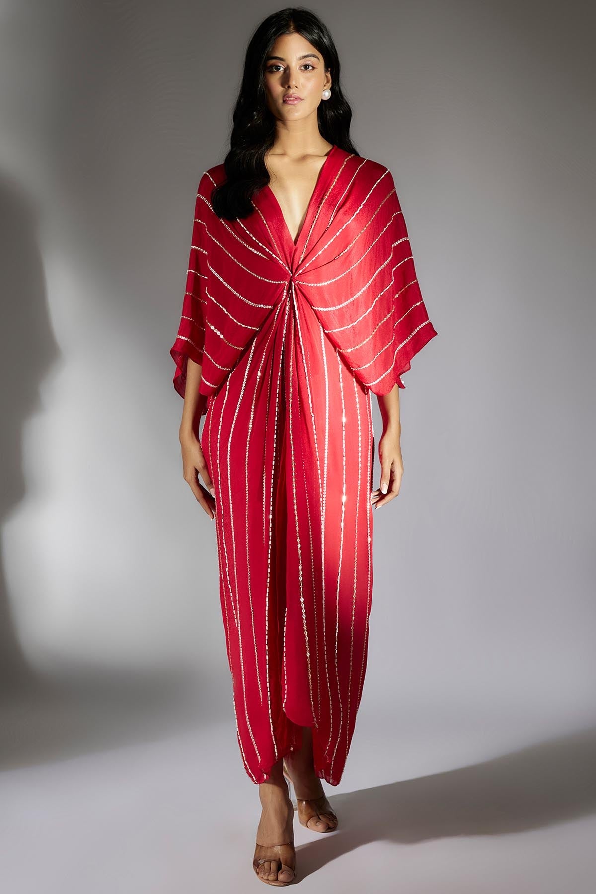 Buy Red Embroidered Drape Dress by Masumi Mewawalla for women online at ScrollnShops