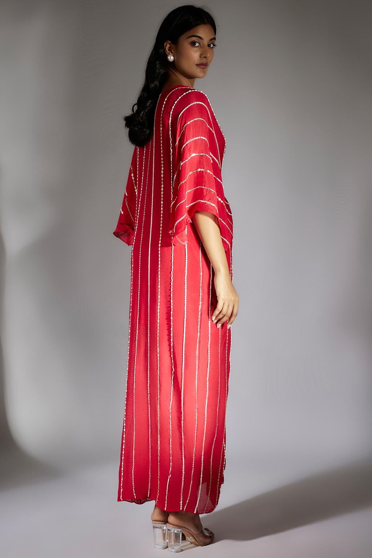 Red Embroidered Drape Dress