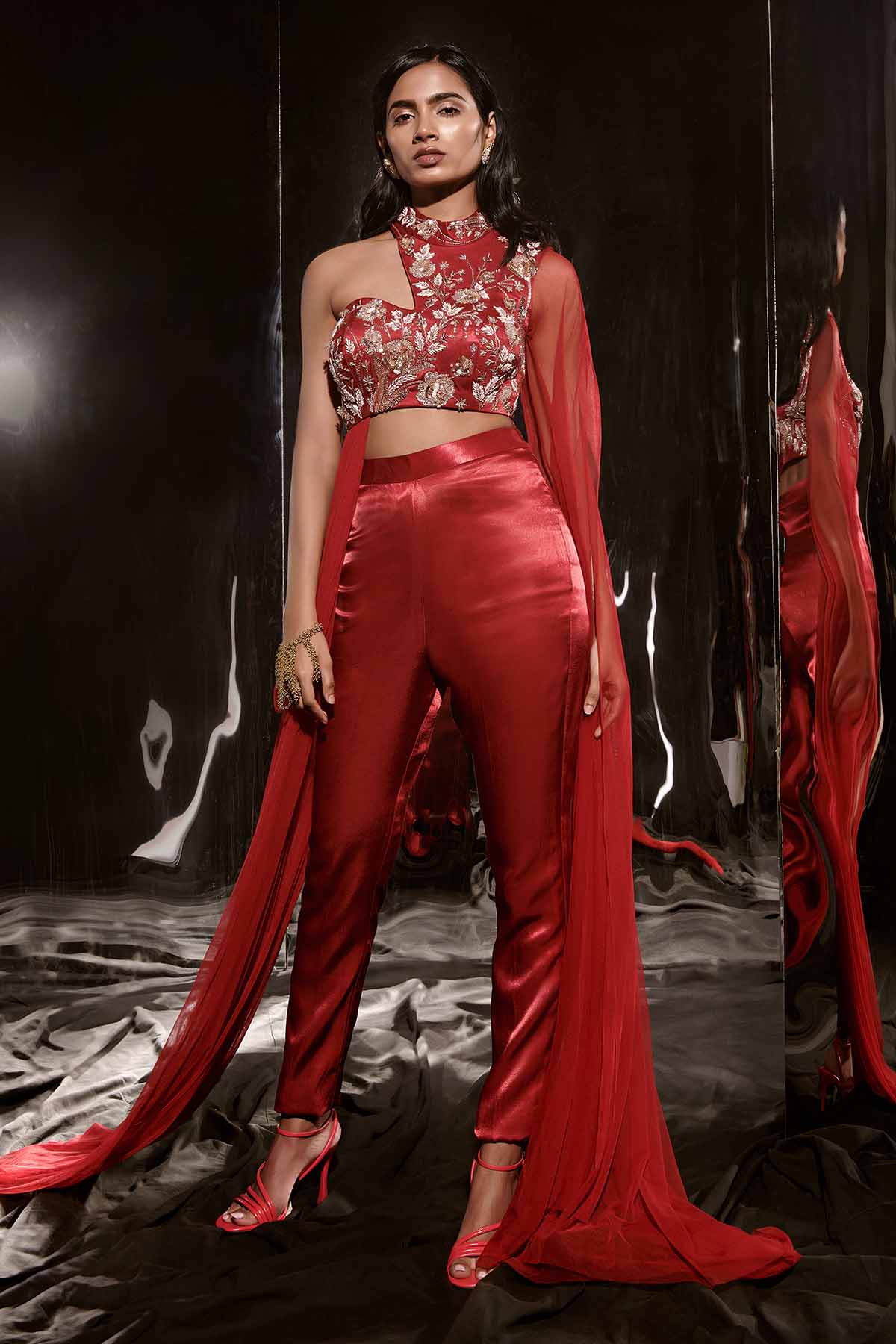 Buy Red Embroidered Drape Pants Set by Masumi Mewawalla for women online at ScrollnShops