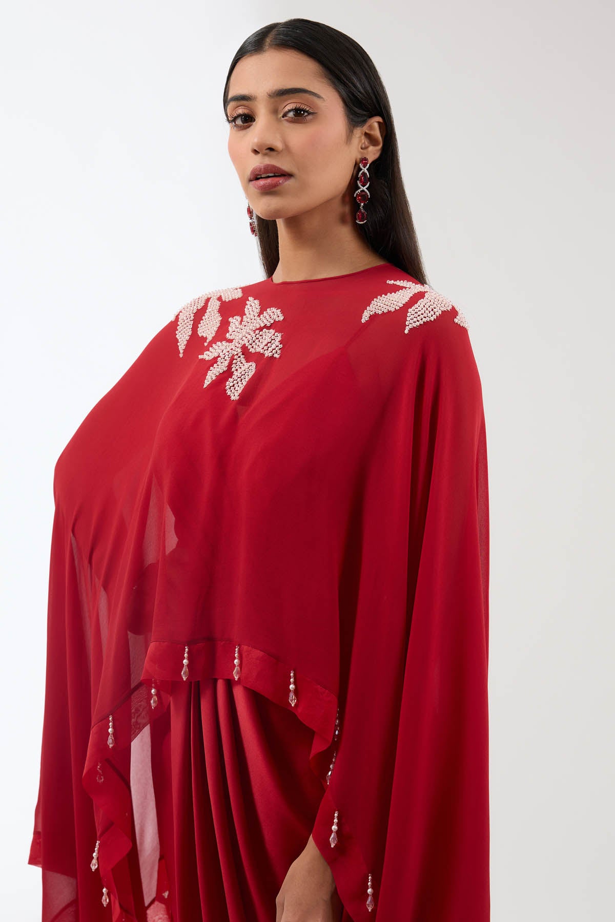 Red Embroidered Dress & Cape