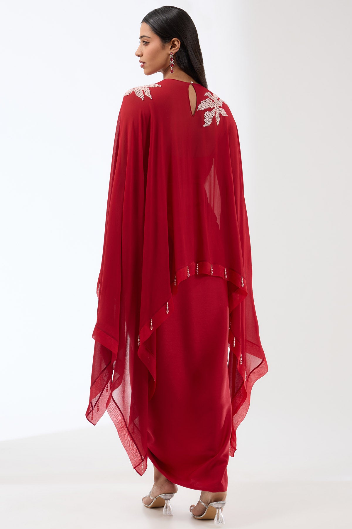 Red Embroidered Dress & Cape