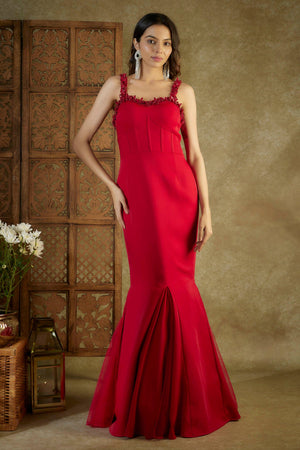 Buy Mehak Murpana Red Embroidered Fish Cut Gown For Women Available online  at ScrollnShops