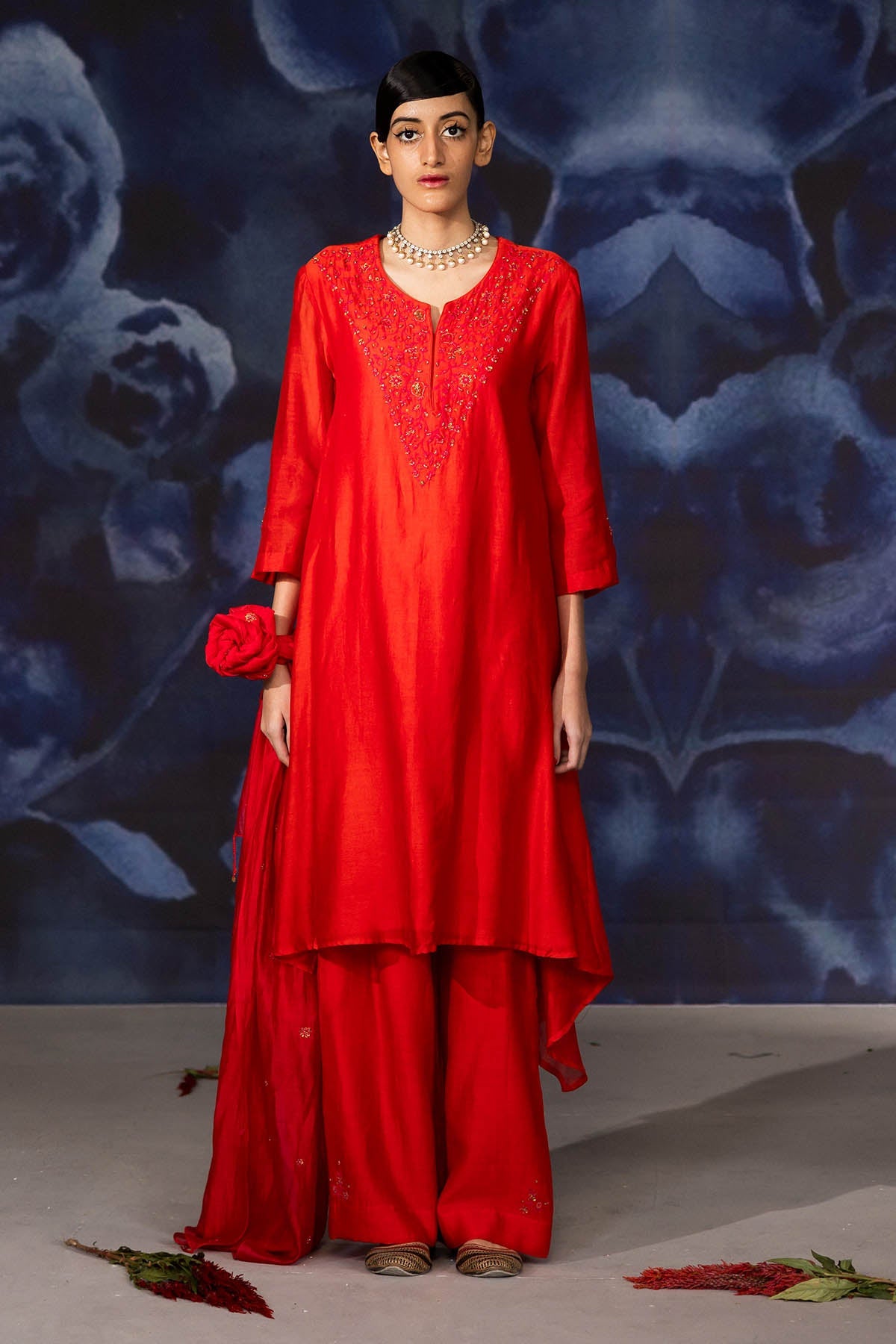 Buy Red Embroidered High-Low Kurta by Journal by Pranay for women online at ScrollnShops