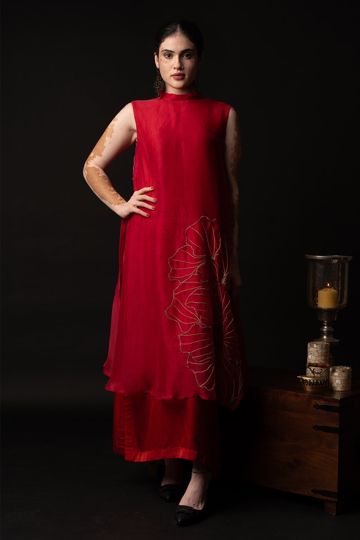 Buy Red Embroidered High Neck Dress by Krishnamani for Women online at ScrollnShops