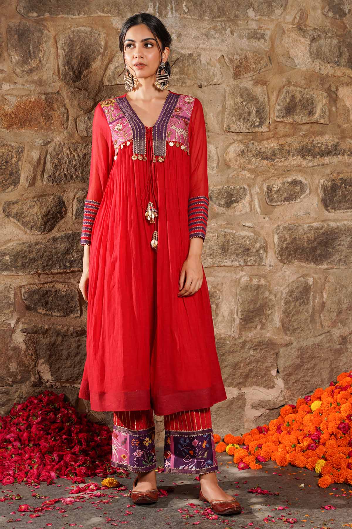 Seharre Red Embroidered Kurta & Pants for women online at ScrollnShops