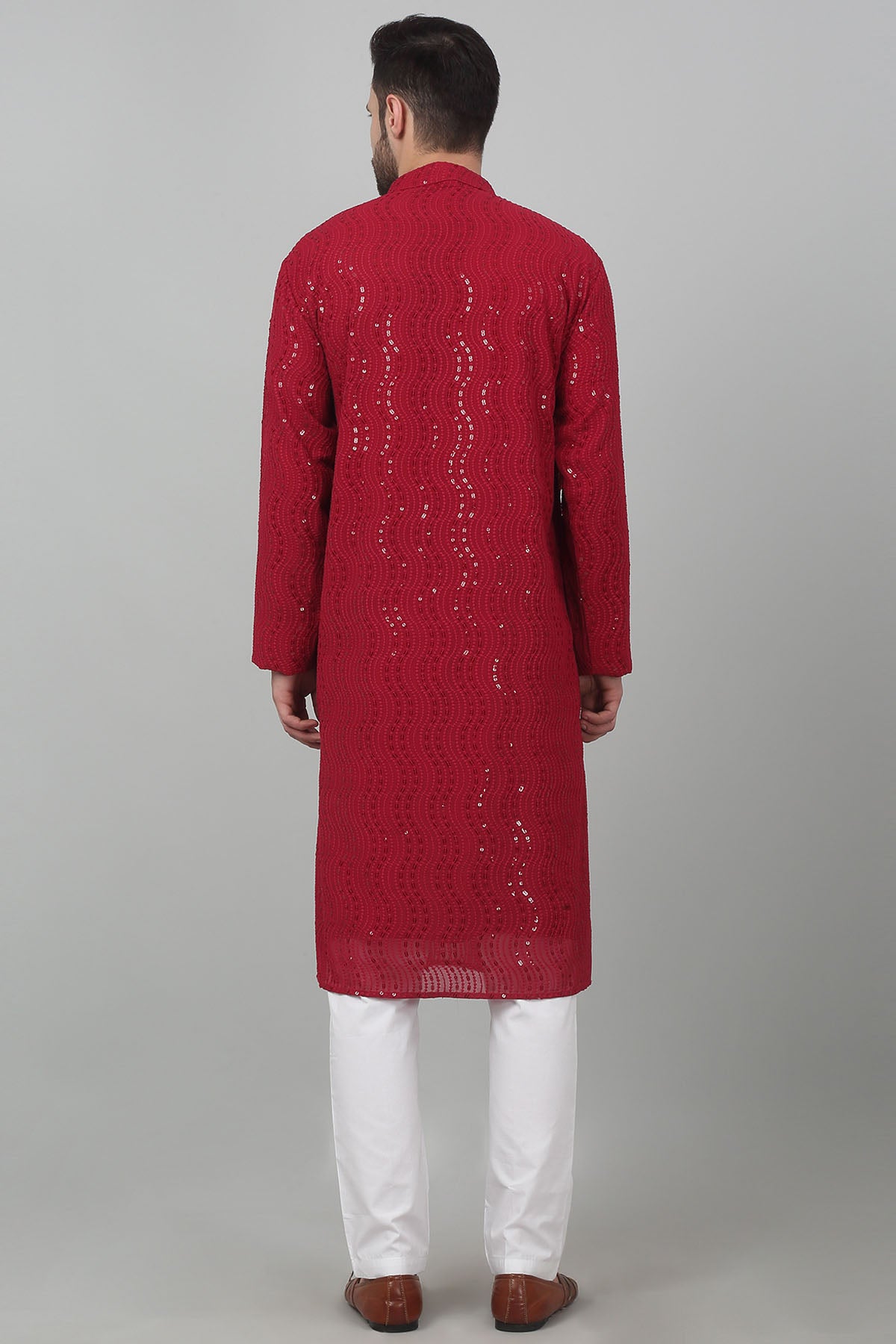 Embroidered Red Kurta & Pants